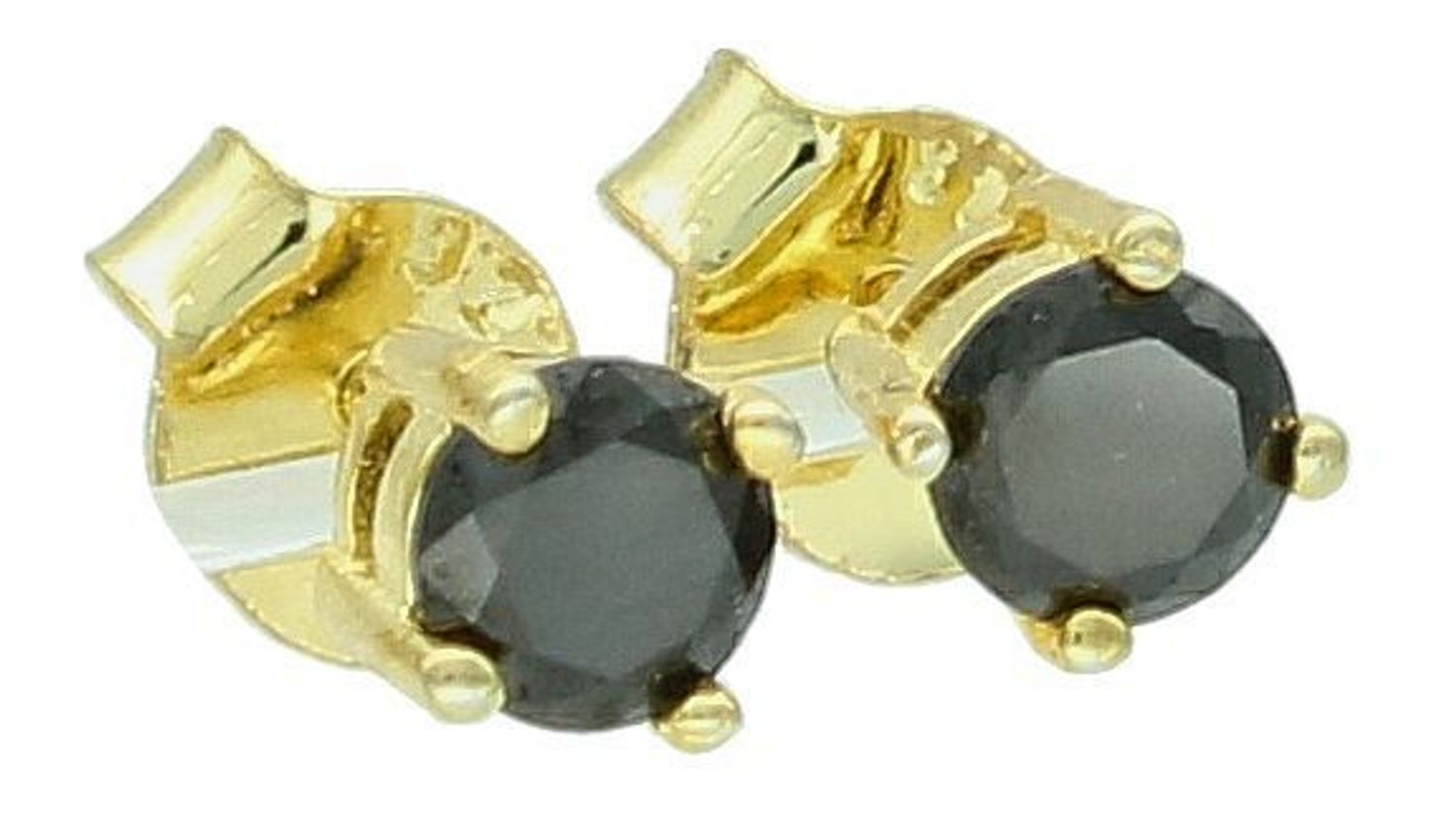 Srebrne kolczyki damskie 925 pozłacane z czarną cyrkonią na sztyft DIA-KLC-12550-925. Srebrne kolczyki damskie. Srebrne kolczyki pozłacane. Klasyczne kolczyki pozłacane na sztyft. Kolczyki srebrne damskie. 1.jpg