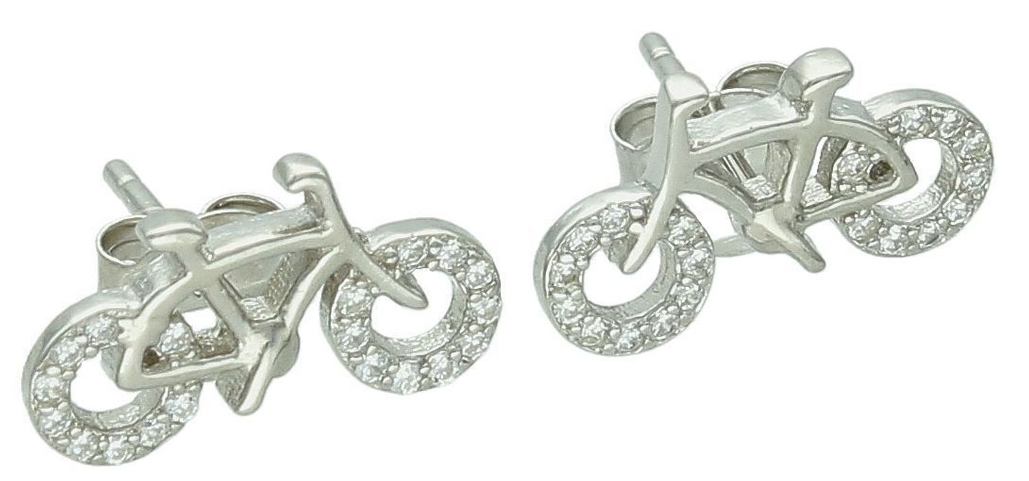 Srebrne kolczyki próba 925 Rower ozdobiony cyrkonią DIA-KLC-12595-925. Srebrne kolczyki w kształcie roweru zostały wykonane z najwyższej jakości srebra próby 925. Idealne na prezent dla osoby, 1.jpg