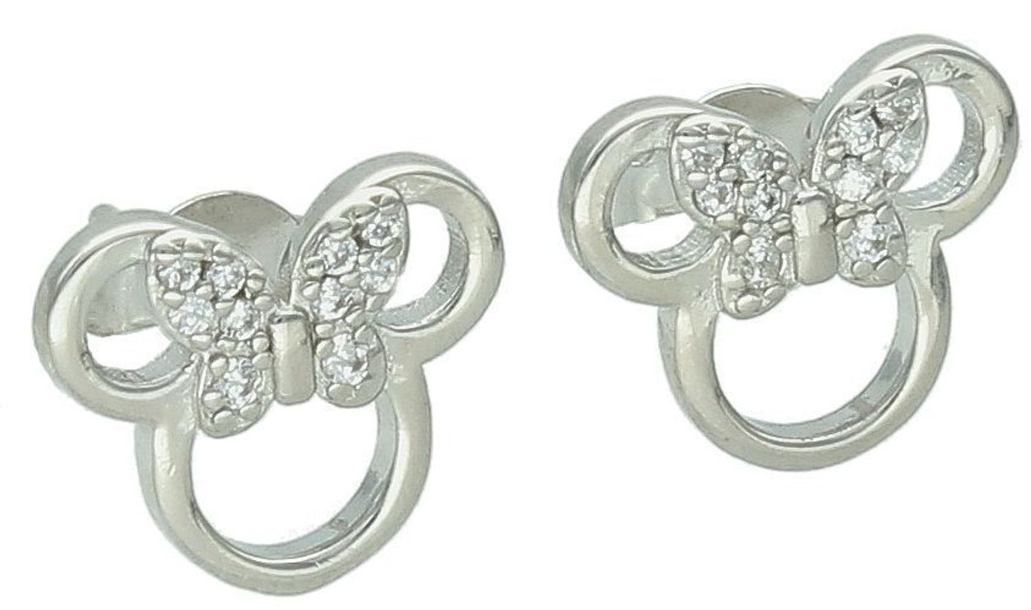 Srebrne kolczyki dziecięce próba 925 sztyfty Myszka Minnie biały motylek z cyrkoniami. Srebrne kolczyki dziecięce próba 925 sztyfty Myszka Minnie z motylkiem ozdobionym cyrkoniami 1.jpg