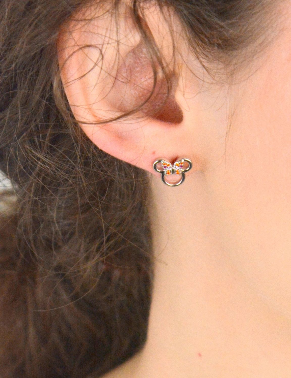 Srebrne kolczyki dziecięce próba 925 sztyfty Myszka Minnie kolorowy motylek z cyrkoniami DIA-KLC-12600-925. Srebrne kolczyki zostały wykonane z najwyższej jakości srebra próby 925 1.jpg