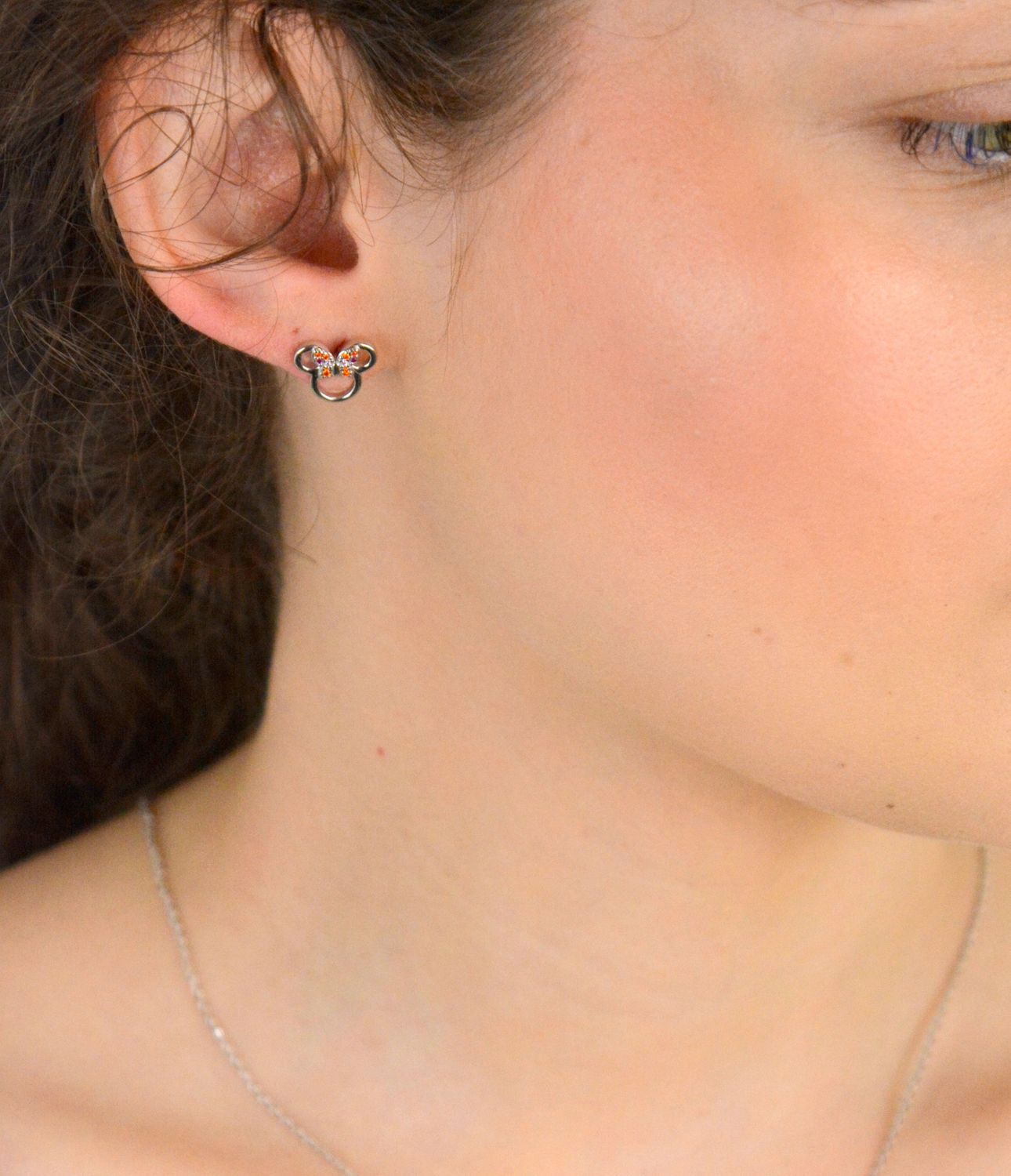 Srebrne kolczyki dziecięce próba 925 sztyfty Myszka Minnie kolorowy motylek z cyrkoniami DIA-KLC-12600-925. Srebrne kolczyki zostały wykonane z najwyższej jakości srebra próby 925 1.jpg