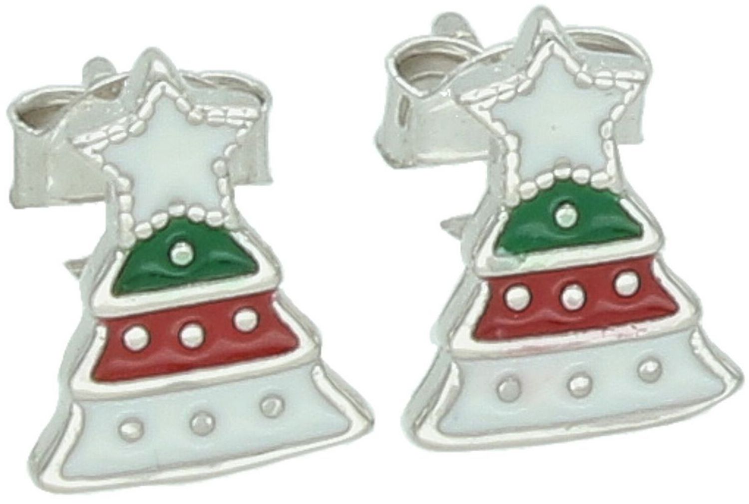 Urocze srebrne kolczyki choinki z emalią. Próba 925, zapięcie na sztyft, lekka biżuteria idealna na święta lub prezent dla bliskiej osoby.1.jpg