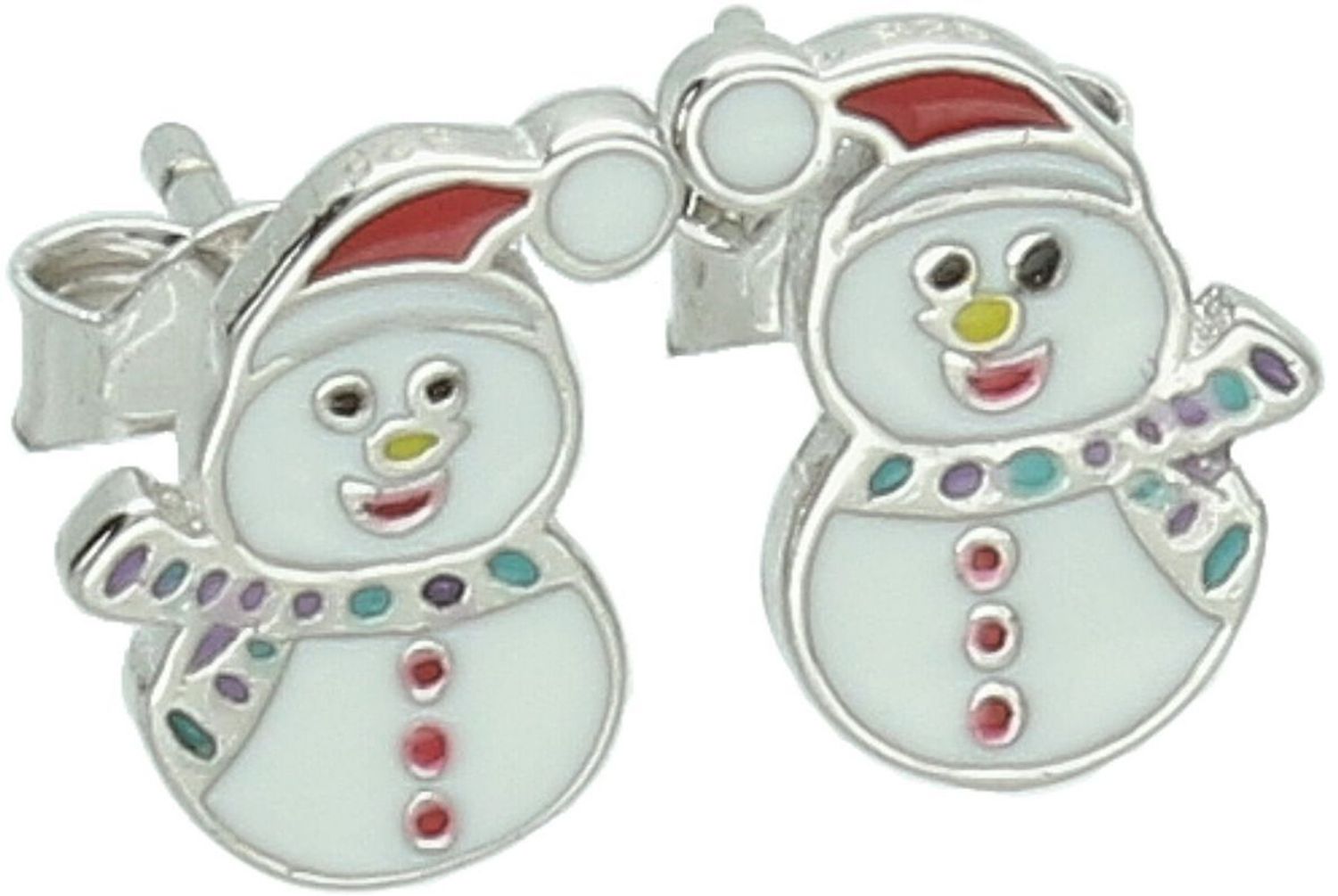 Kolczyki srebrne DIA-KLC-12610-925 Bałwany, zdobione emalią, srebro próby 925, wymiary 6 mm x 10 mm, waga 1,18 g, zapięcie na sztyft. Urocze kolczyki świąteczne – idealne na prezent.1.jpg