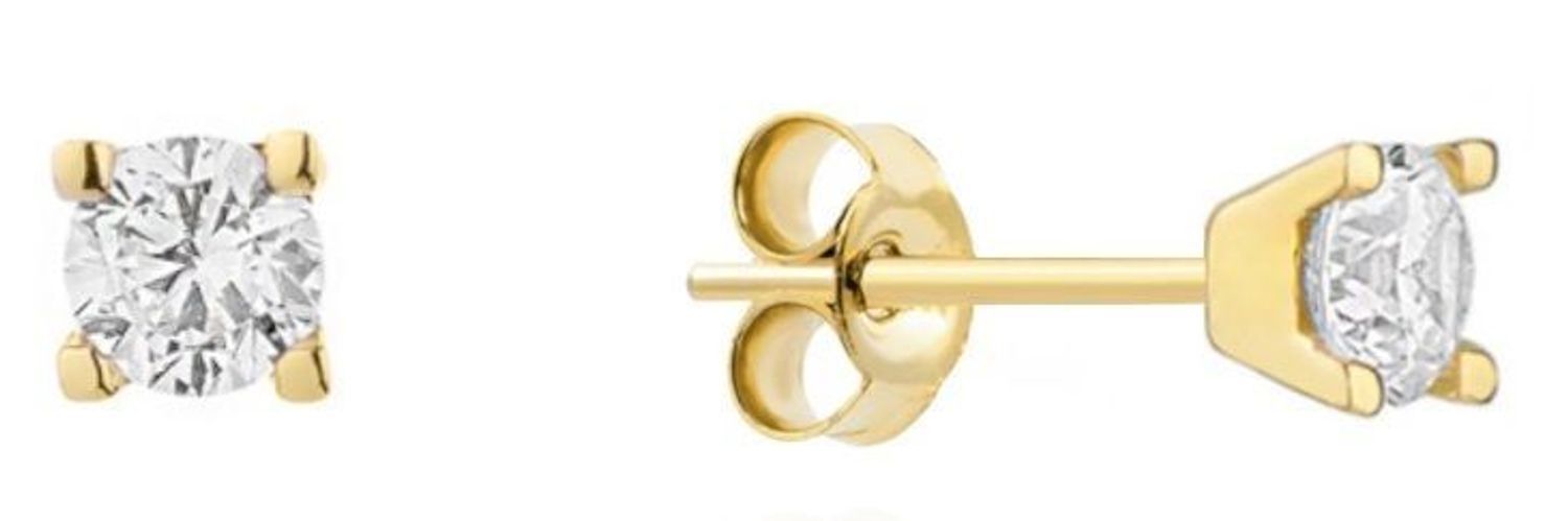 Kolczyki złote cyrkonia próba 585, DIA-KLC-12625-585 Złote kolczyki zostały wykonane z najwyższej jakości złota próby 585. Złote kolczyki ozdobione białą cyrkonią w kształcie kwadratu. 1.jpg