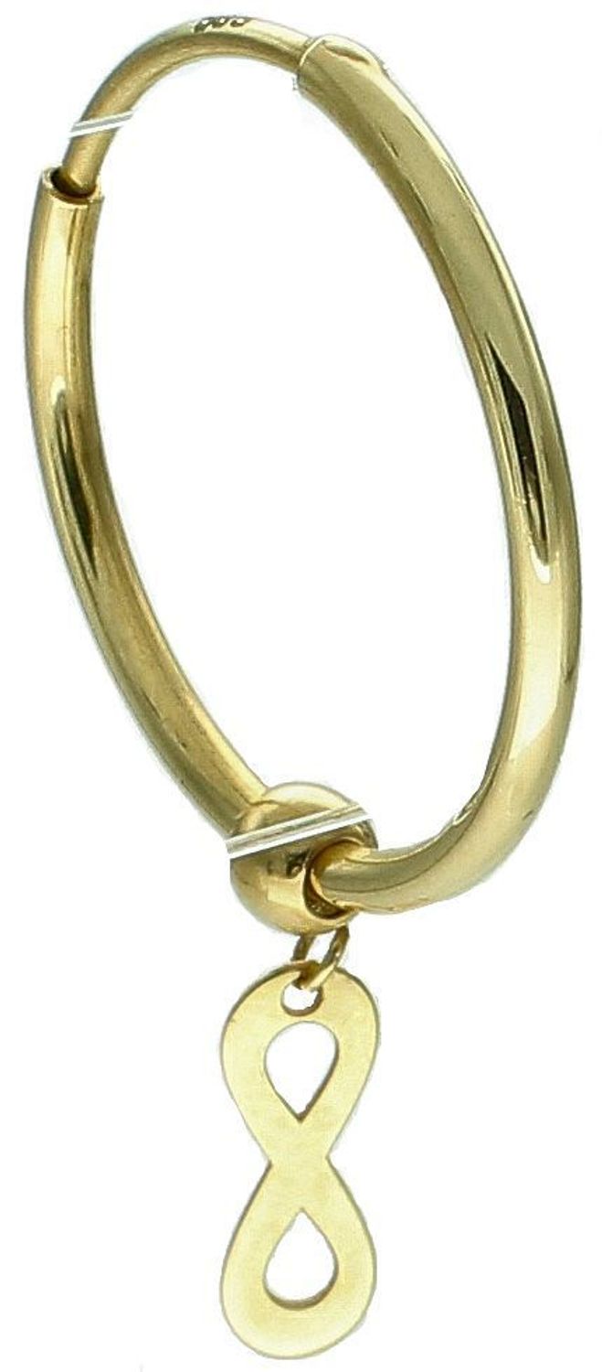 Kolczyk złoty kółko próba 585, DIA-KLC-12659-585 Kolczyk ma kształt kółka, ozdobną zawieszką nieskończonością. Biżuteria typu koła to ponadczasowa biżuteria, która pasuje do każdego rodzaju2.jpg