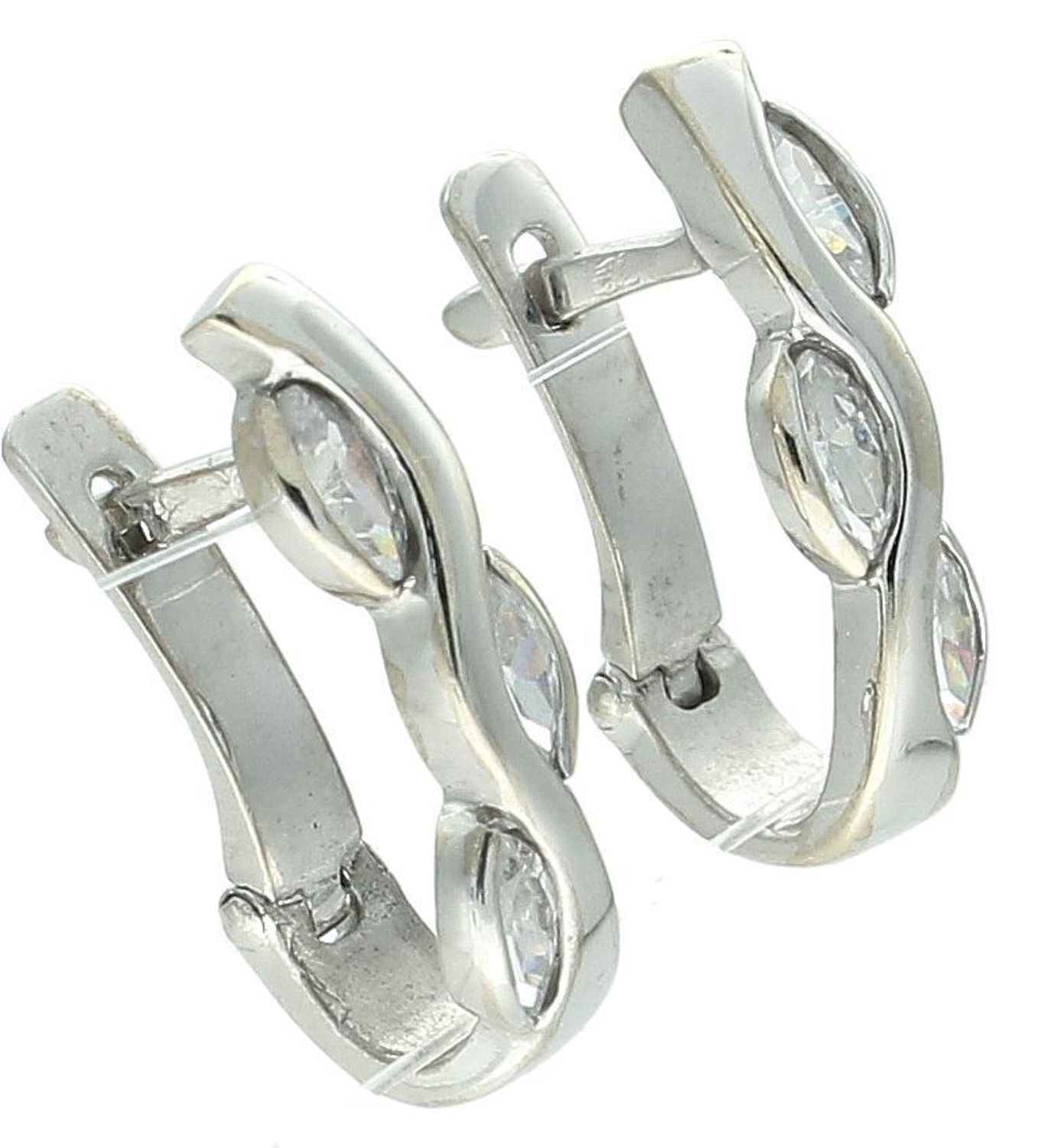 Kolczyki damskie białe złoto 585 z cyrkoniami DIA-KLC-1270-585  Eleganckie, złote kolczyki wykonane z próby złota 585 o wadze około 2,55g. Kolczyki w kolorze białego złota. Ozdobione trzema cyrk.jpg