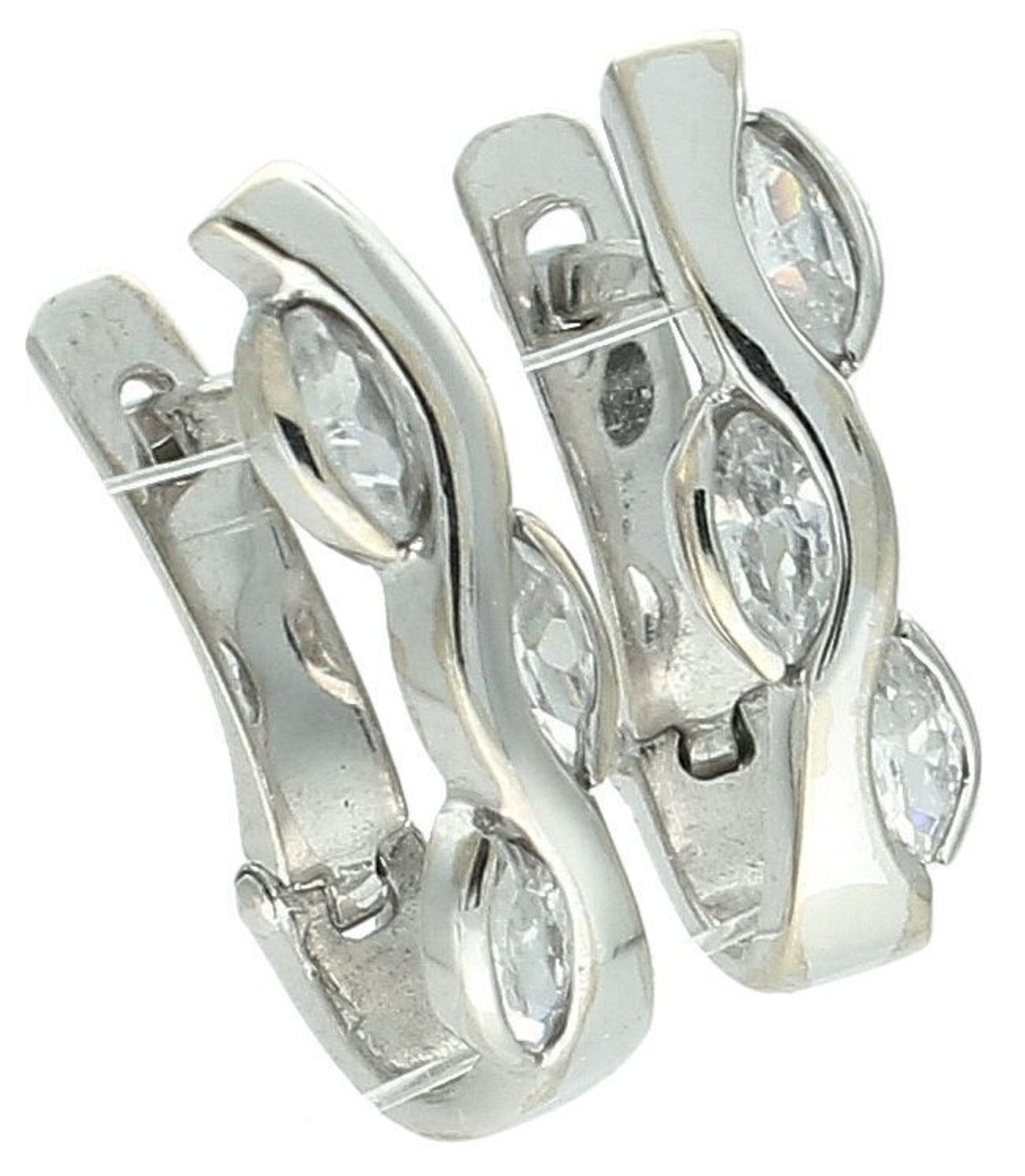 Kolczyki damskie białe złoto 585 z cyrkoniami DIA-KLC-1270-585  Eleganckie, złote kolczyki wykonane z próby złota 585 o wadze około 2,55g. Kolczyki w kolorze białego złota. Ozdobione trzema cyrk.jpg