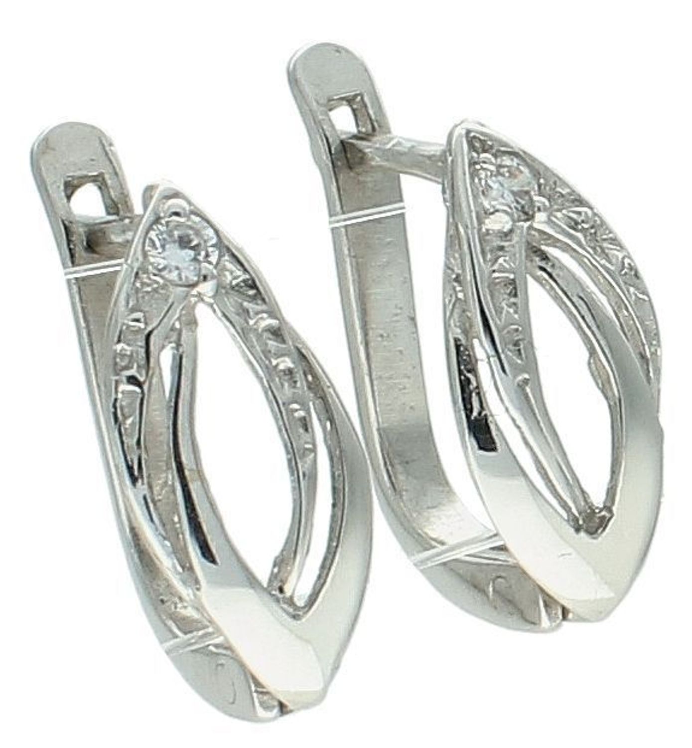 Kolczyki z białego złoto zapięcie angielskie próba 585, DIA-KLC-1271-585. Złote kolczyki z cyrkonią, posiadają cyrkonię w kolorze białym. Kunsztownie wykonane złote kolczyki 1.jpg