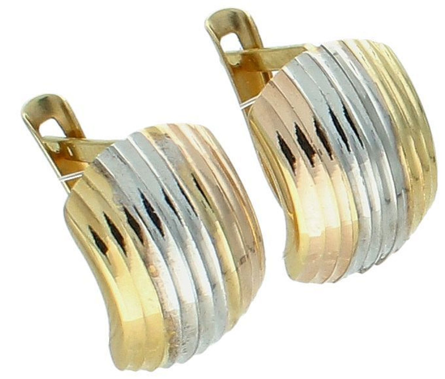 Kolczyki zap.ang. trzy kolory złota pr 585, DIA-KLC-1272-585 Eleganckie złote kolczyki w trzech kolorach złota to niezwykle stylowy wybór dla osób ceniących wyjątkowy design. 1.jpg