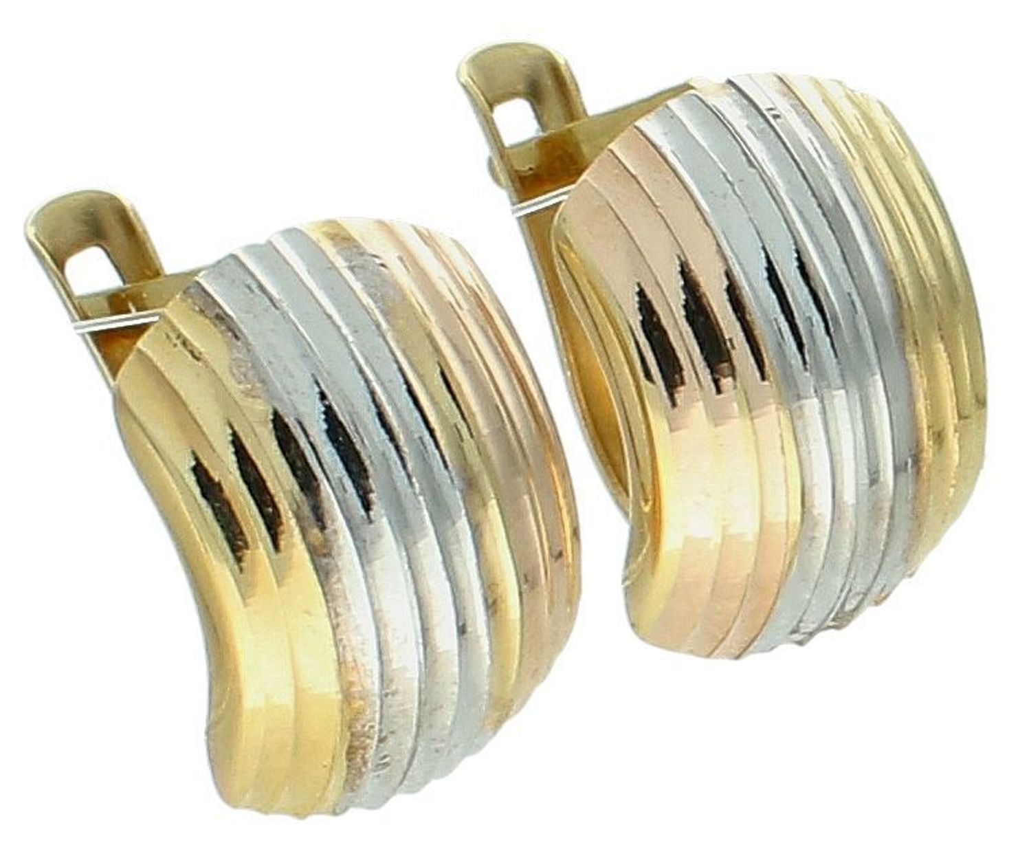 Kolczyki zap.ang. trzy kolory złota pr 585, DIA-KLC-1272-585 Eleganckie złote kolczyki w trzech kolorach złota to niezwykle stylowy wybór dla osób ceniących wyjątkowy design. 1.jpg