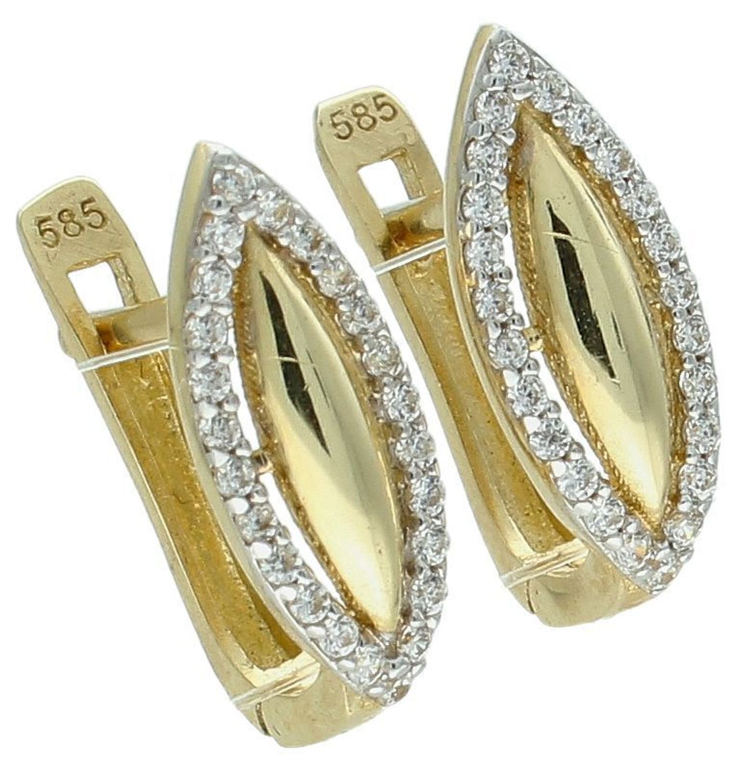 Kolczyki złote zap.ang. z cyrkoniami próba 585, DIA-KLC-1277-585 Eleganckie złote kolczyki z cyrkoniami to doskonały wybór dla kobiet ceniących klasykę i subtelny blask. 1.jpg