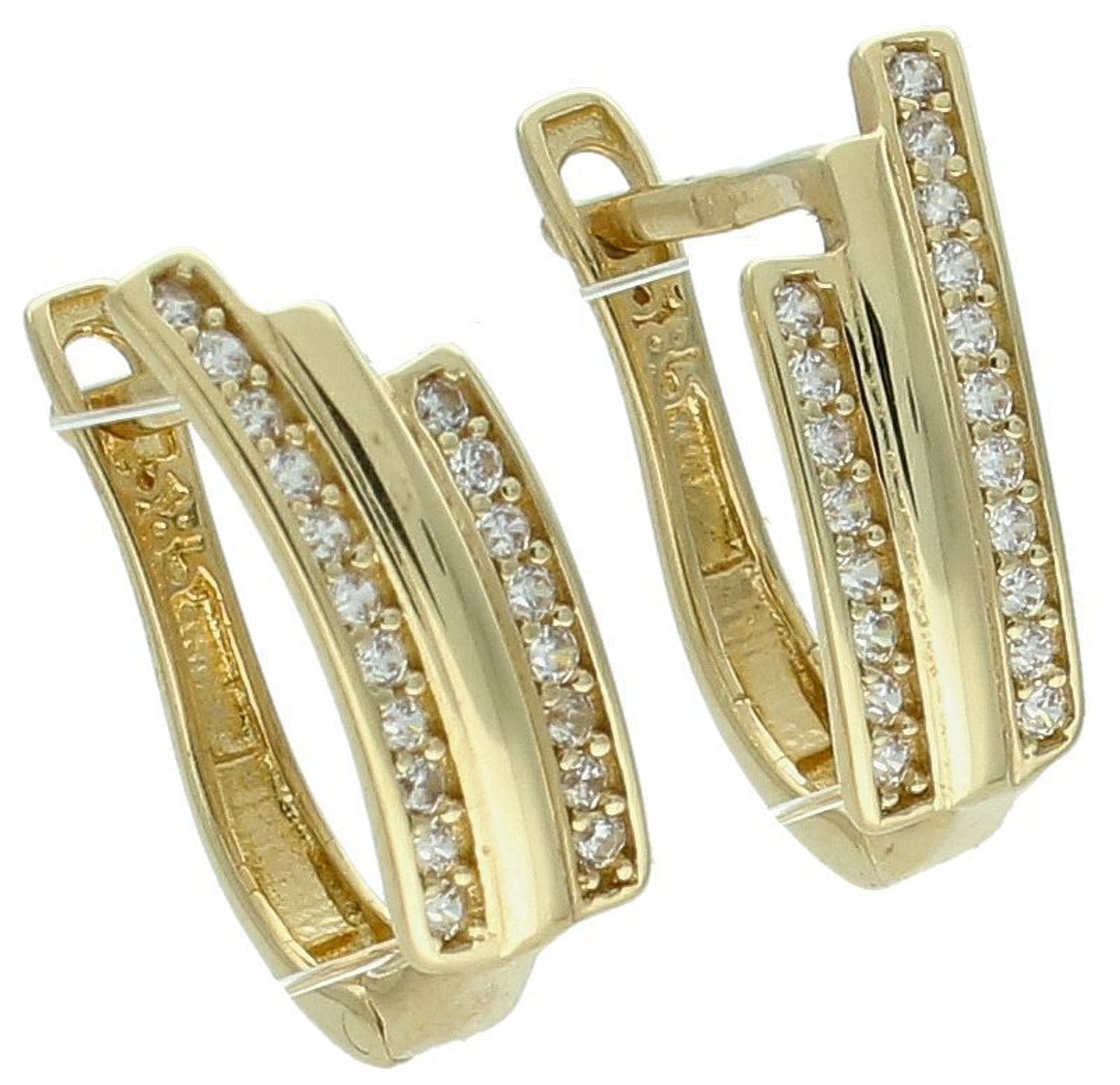 Kolczyki zap.ang. trzy rzędy z cyrkoniami próba 585, DIA-KLC-1278-585 Ekskluzywne złote kolczyki z trzema rzędami cyrkonii to doskonały wybór dla kobiet ceniących blask i elegancję 1.jpg