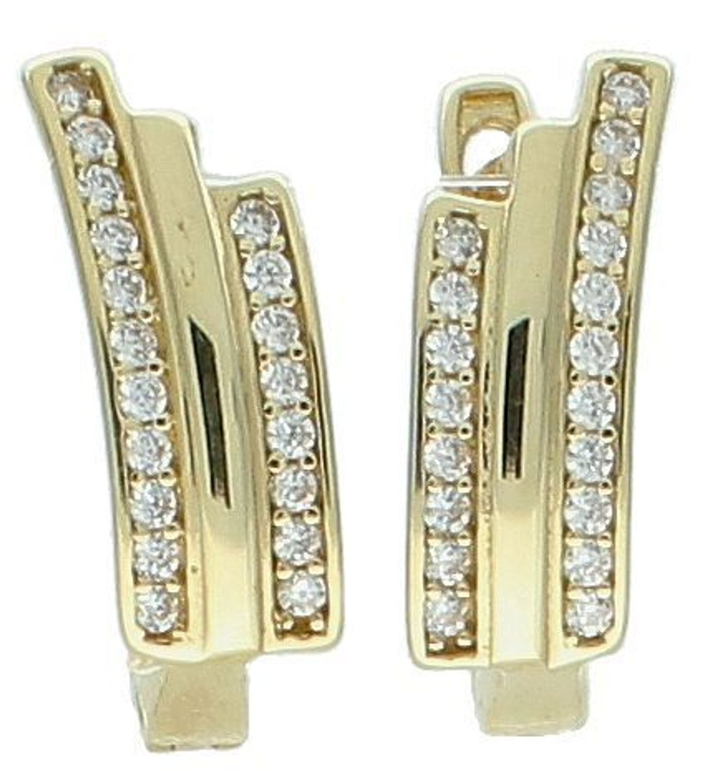 Kolczyki zap.ang. trzy rzędy z cyrkoniami próba 585, DIA-KLC-1278-585 Ekskluzywne złote kolczyki z trzema rzędami cyrkonii to doskonały wybór dla kobiet ceniących blask i elegancję 1.jpg