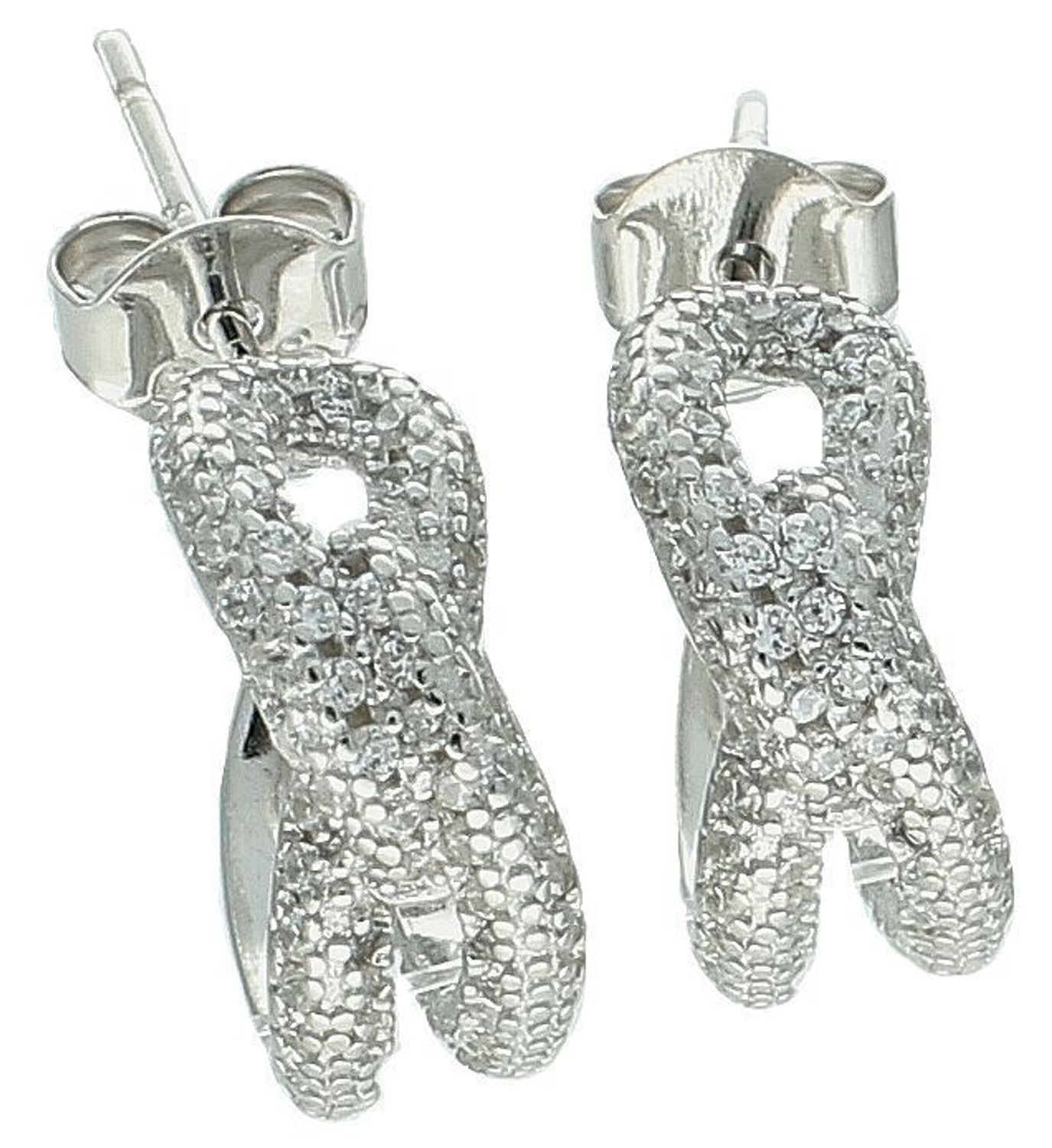 Kolczyki srebrne pół kółeczka z cyrkoniami pr 925, DIA-KLC-12794-925 Srebrne kolczyki koła plecione zostały wykonane z najwyższej jakości srebra próby 925, ozdobione cyrkoniami. Idealny prezent dla każdej kobiety1.jpg