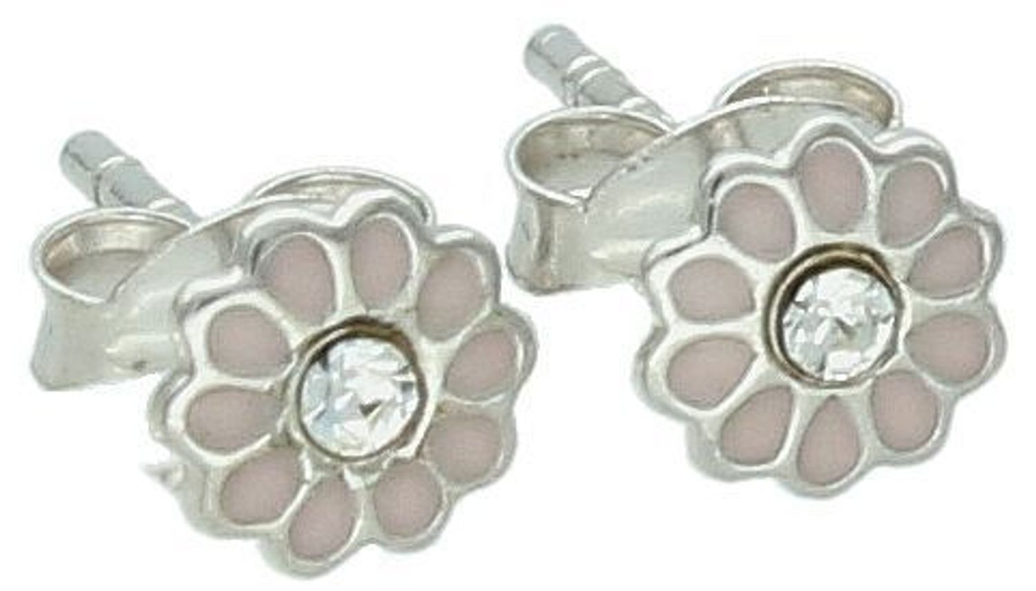 Kolczyki srebrne kwiatki różowa emalia pr 925, DIA-KLC-12797-925 Kolczyki srebrne kwiatki wykonane z najwyższej jakości srebra próby 925, ozdobione cyrkonią i różową emalią. 1.jpg