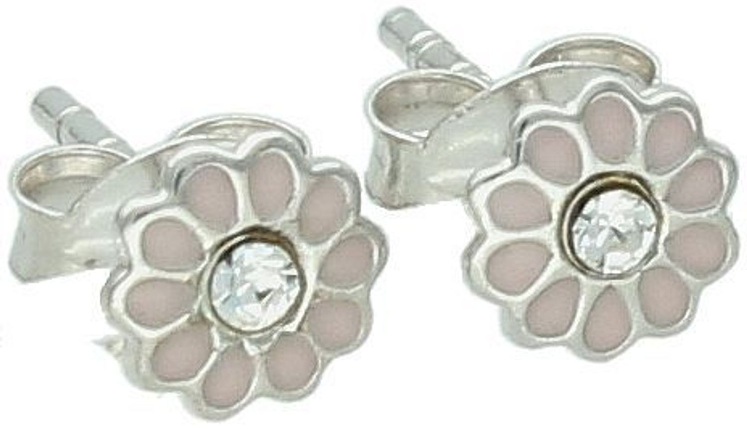 Kolczyki srebrne kwiatki różowa emalia pr 925, DIA-KLC-12797-925 Kolczyki srebrne kwiatki wykonane z najwyższej jakości srebra próby 925, ozdobione cyrkonią i różową emalią. 1.jpg