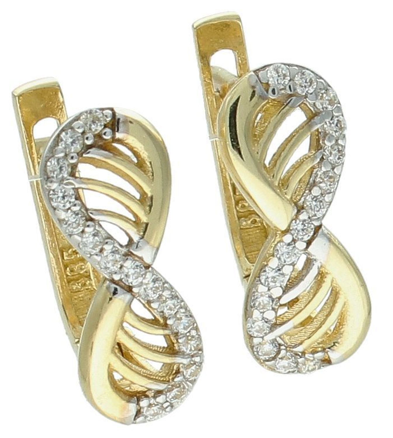 Kolczyki złote nieskończoność z cyrkonią zap.ang. pr 585, DIA-KLC-1280-585 Te eleganckie kolczyki w kształcie symbolu nieskończoności to połączenie klasyki z subtelnym blaskiem. 1.jpg