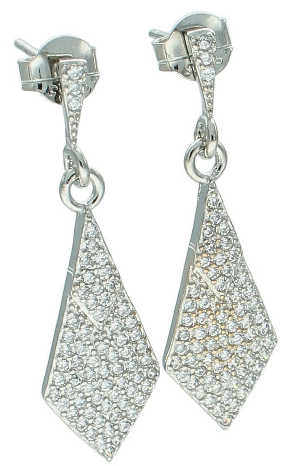 Kolczyki srebrne wiszące wypełnione cyrkoniami pr 925, DIA-KLC-12805-925 Srebrne kolczyki wiszące w kształcie rombu zostały wykonane z najwyższej jakości srebra próby 925, 1.jpg