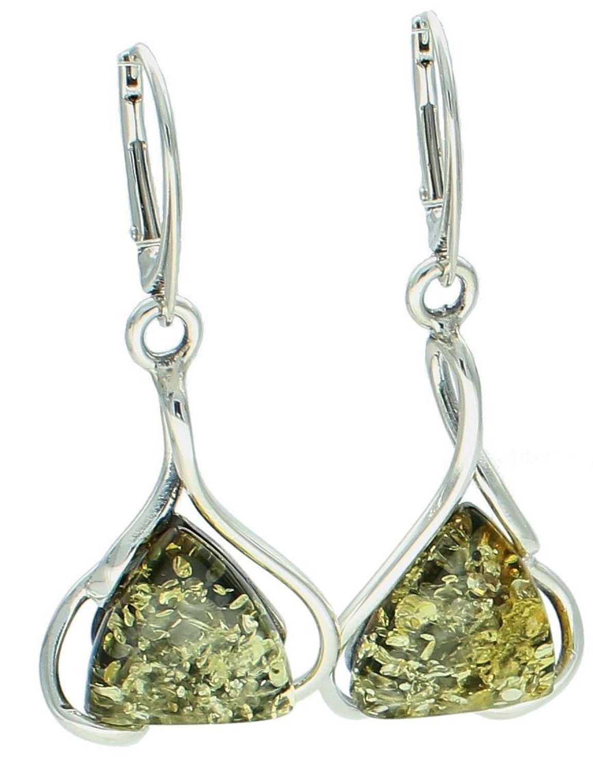 Kolczyki srebrne łezki bursztyn bałtycki zielony pr 925, DIA-KLC-12863-925. Srebrne kolczyki zostały wykonane z najwyższej jakości srebra próby 925 1.jpg