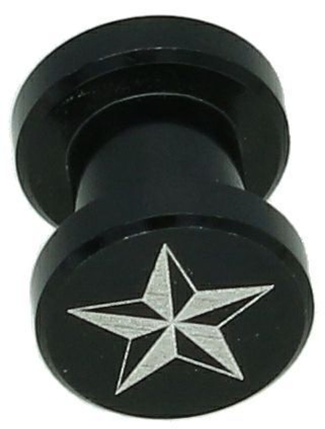 Kolczyk do ucha tunel czarny DIA-KLC-12873-STAL Kolczyk do ucha w postaci tunelu, wykonany z czarnej stali, z efektowną ozdobą w postaci białej gwiazdy, to 2.jpg