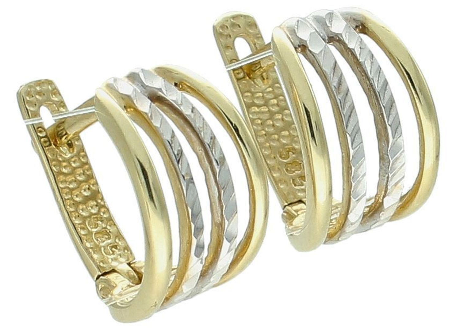 Kolczyki zap.ang. zdobione grawerowanym białym złotem próba 585, DIA-KLC-1288-585 Eleganckie złote kolczyki z zapięciem angielskim to doskonały wybór dla osób ceniących klasykę i wyjątkowe 1.jpg