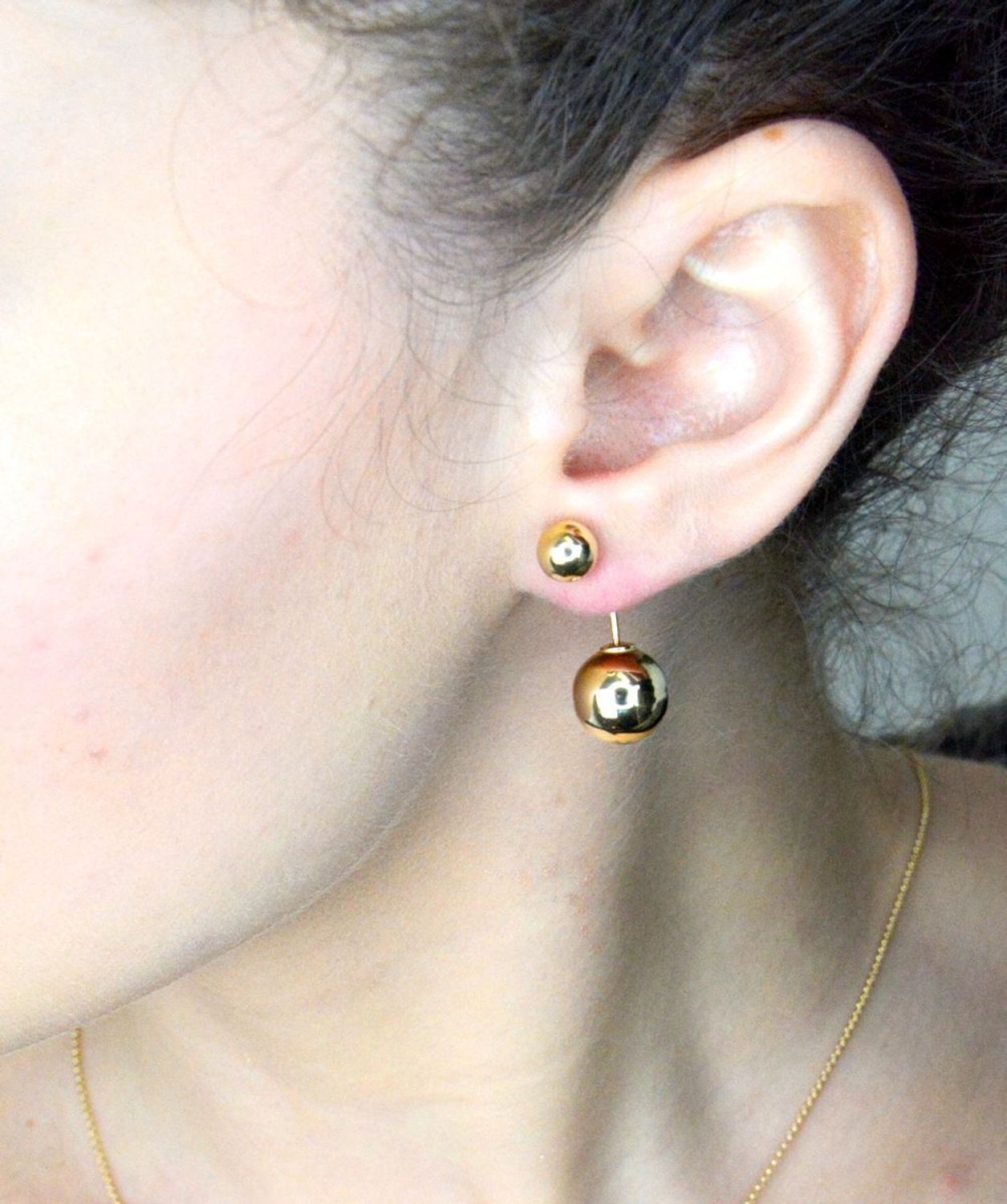 Kolczyki złote wiszące dwie kulki podwójne złoto 585, DIA-KLC-12895-585.jpg