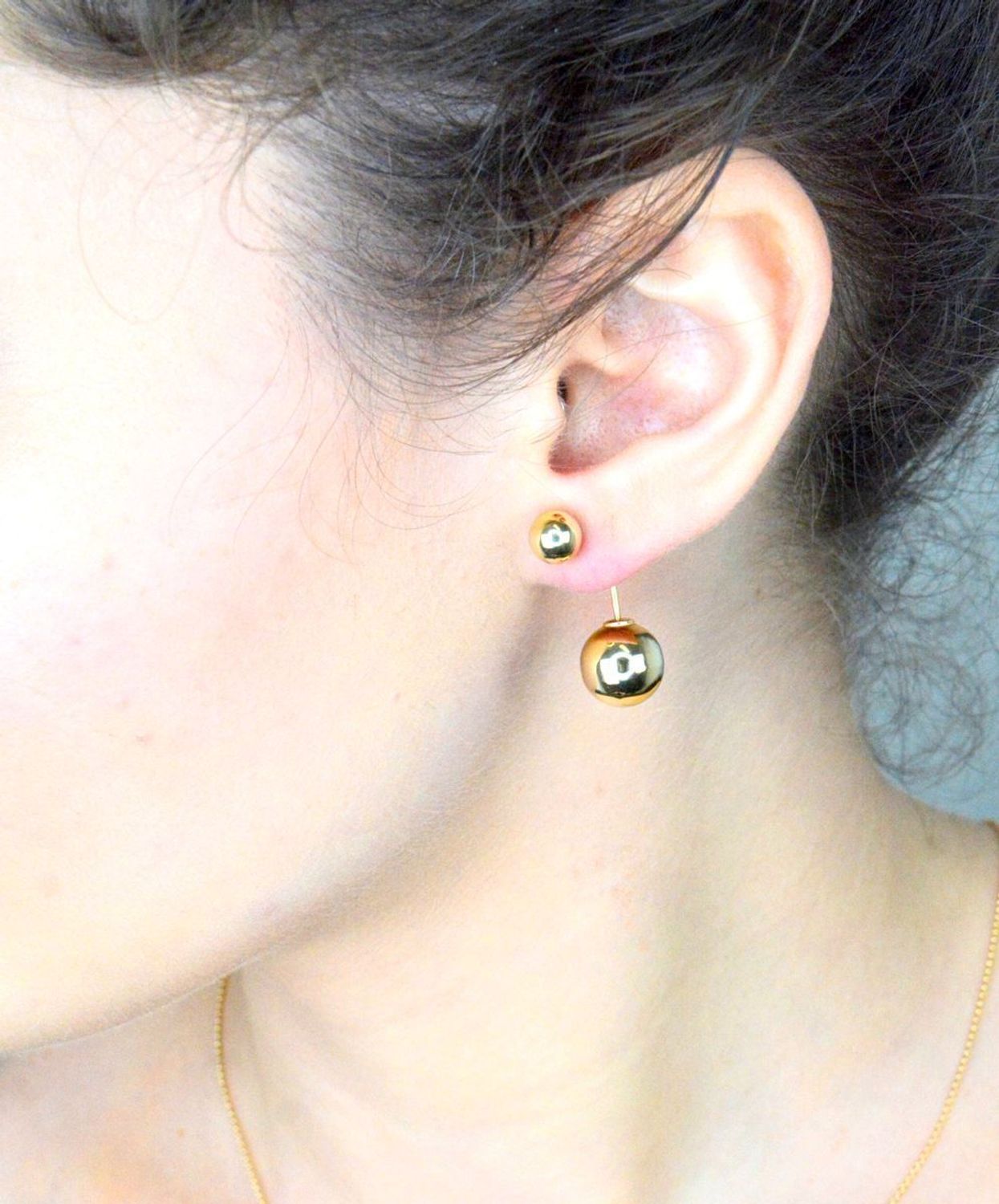 Kolczyki złote wiszące dwie kulki podwójne złoto 585, DIA-KLC-12895-585.jpg