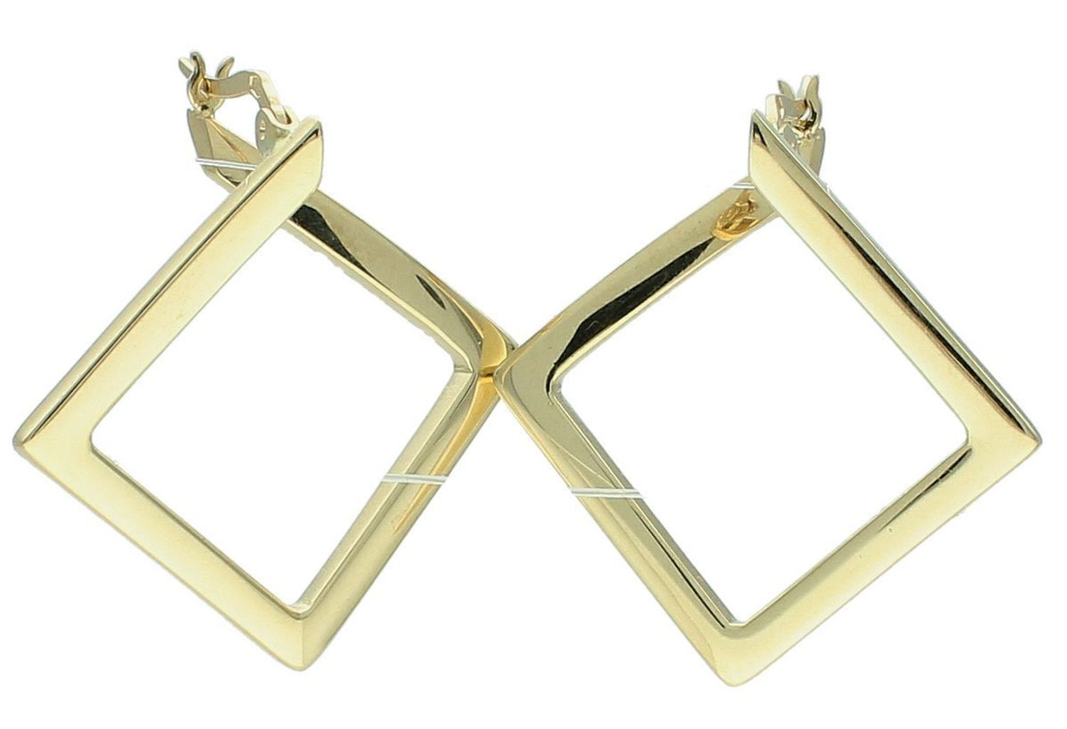 Kolczyki złote geometryczne pr 585, DIA-KLC-12898-585 Złote kolczyki zostały wykonane z wysokiej jakości złota próby 585. Złote kolczyki geometryczne, ozdobione z tyłu ozdobnym wzorem.1.jpg