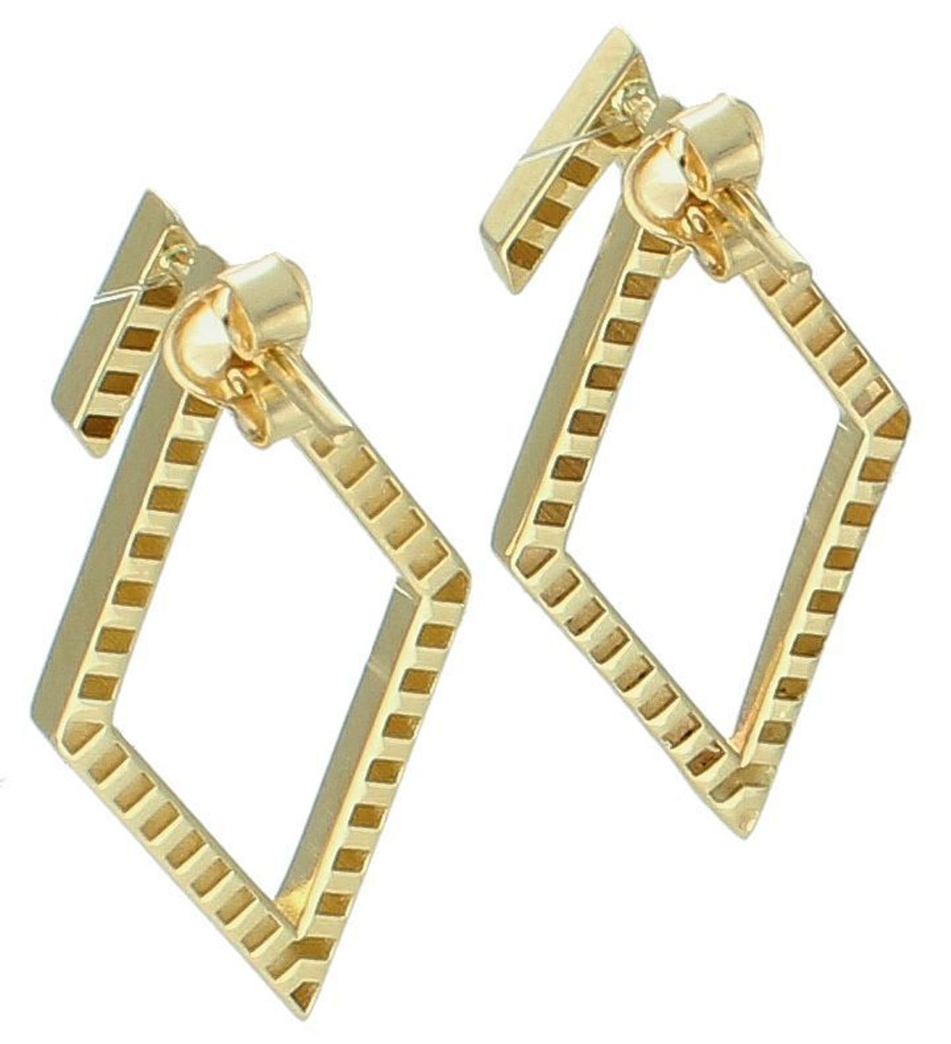 Kolczyki damskie romby geometryczne pr 585, DIA-KLC-12899-585  Złote kolczyki zostały wykonane z wysokiej jakości złota próby 585. 1.jpg