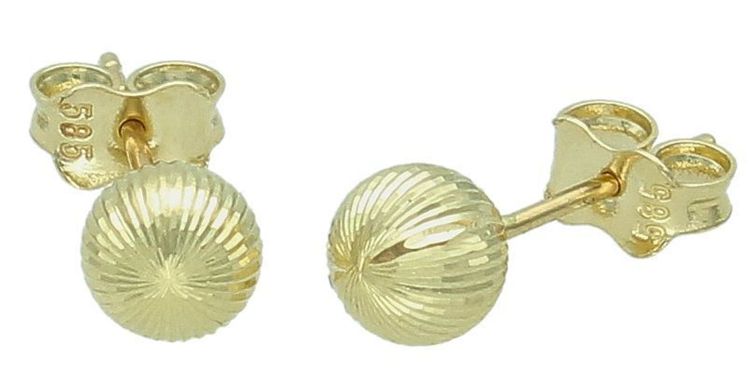 Kolczyki złote małe kulki grawerowane pr 585, DIA-KLC-12904-585 Stylowe kolczyki wykonane ze złota próby 585. Kolczyki mają okrągły kształt, ozdobione grawerem. 1.jpg