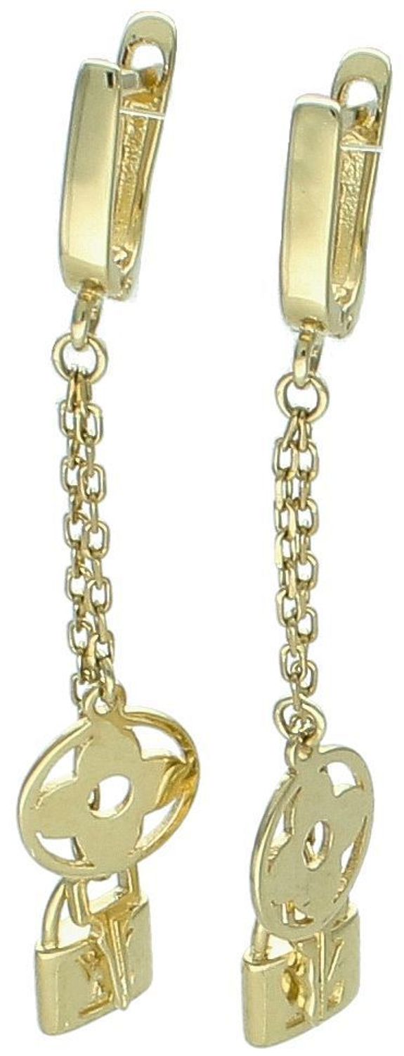 Kolczyki złote wiszące łańcuszki z elementami ozdobnymi LV próba 585, DIA-KLC-12924-585 to elegancka i oryginalna biżuteria, która przyciąga uwagę swoimi unikalnymi elementami ozdobnymi.1.jpg