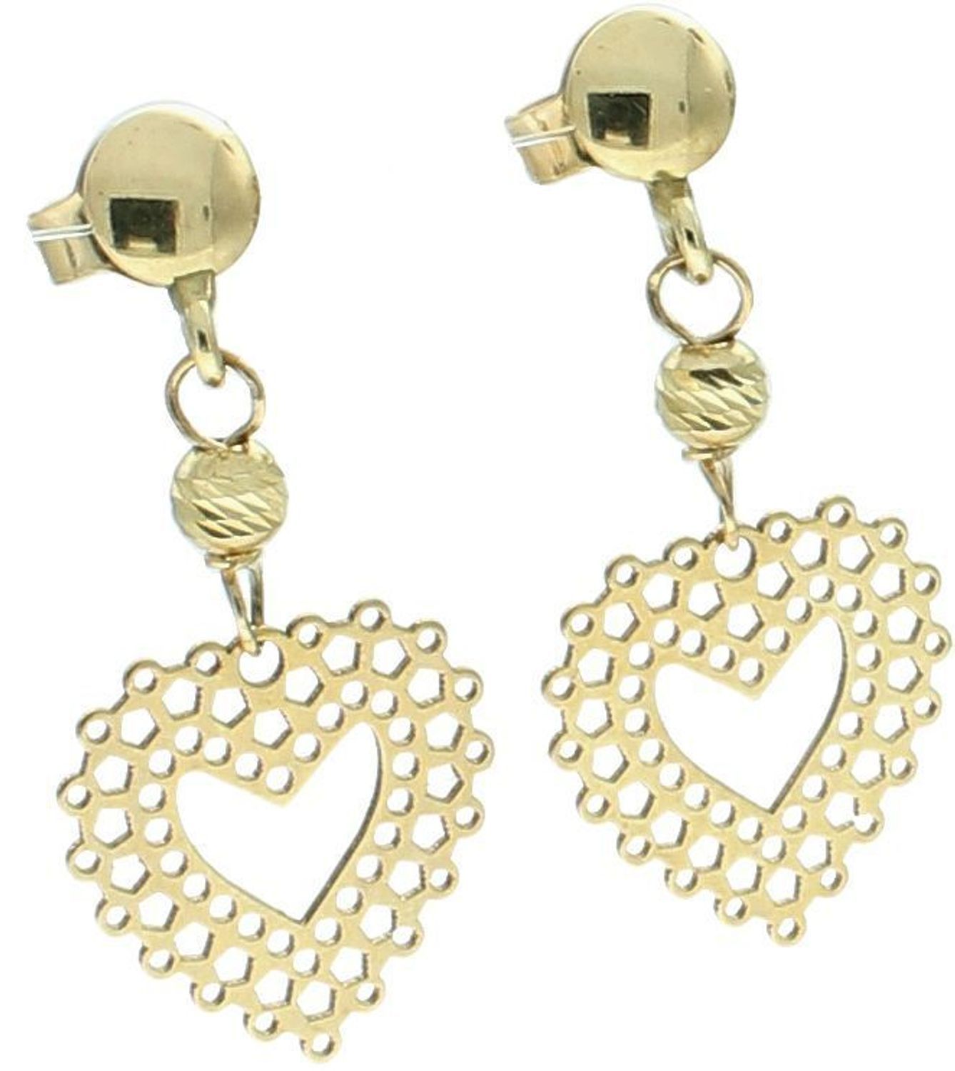 Złote kolczyki wiszące ażurowe serca próba 585, DIA-KLC-12961-585. Wykonane z wysokiej jakości złota próby 585, łączą lekkość i delikatność z klasycznym stylem (2).jpg
