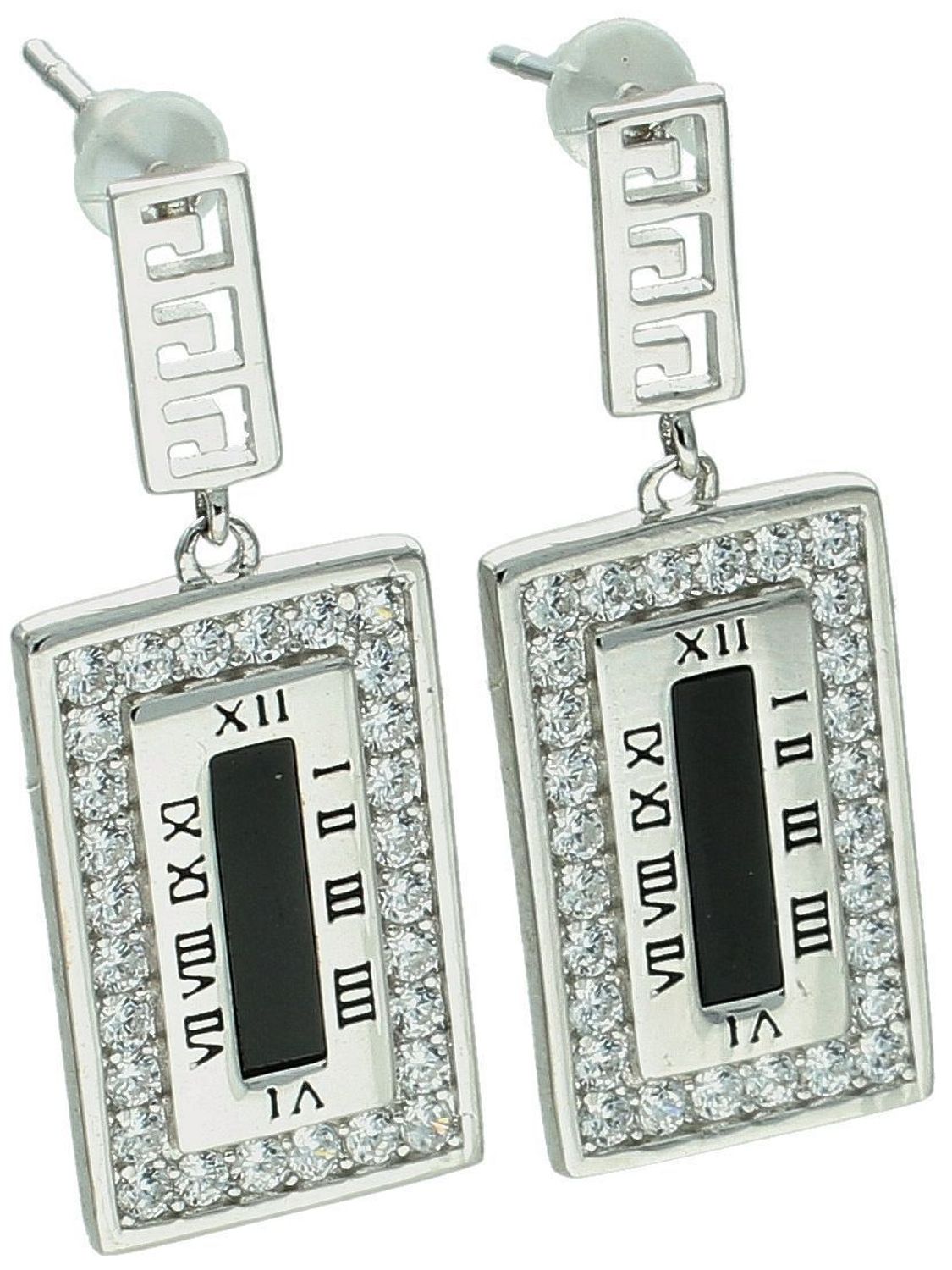 Kolczyki srebrne 925 w kształcie prostokąta z cyrkoniami i czarną emalią. Długość 2,7 cm, szerokość 1,1 cm, waga 5,30 g, zapięcie na sztyft. Styl i elegancja w nowoczesnym wydaniu.1.jpg
