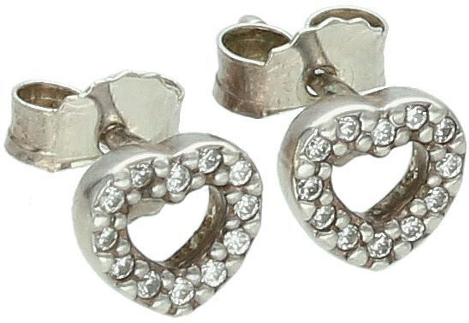 Srebrne kolczyki damskie próba 925 w kształcie serduszek, zdobione cyrkoniami, zapięcie na sztyft, wielkość 6 mm. Elegancka biżuteria na każdą okazję.1.jpg