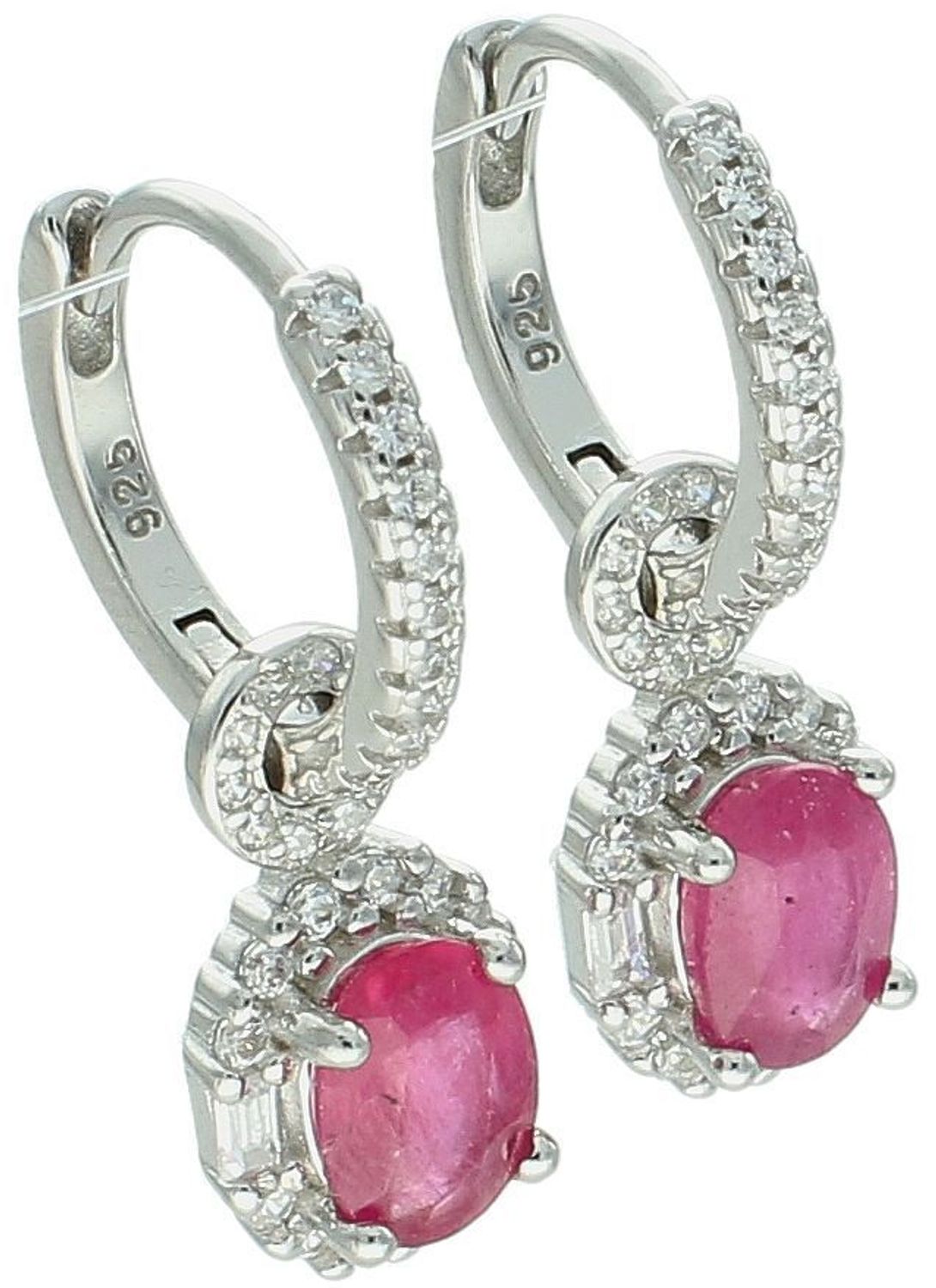 Kolczyki srebrne próby 925 z rubinami i cyrkoniami. Długość 2,5 cm, szerokość 8 mm, zapięcie na zatrzask. Model DIA-KLC-13075-925 – elegancja i kobiecy blask.1.jpg