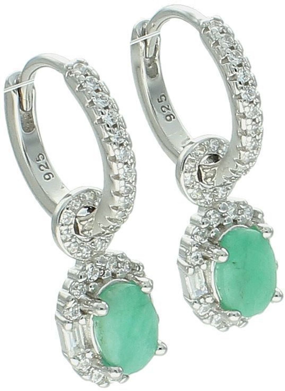 Eleganckie kolczyki srebrne próby 925 z wiszącymi owalnymi szmaragdami i błyszczącymi cyrkoniami. Model DIA-KLC-13077-925. Stylowy dodatek dla kobiet ceniących klasykę i blask.1.jpg