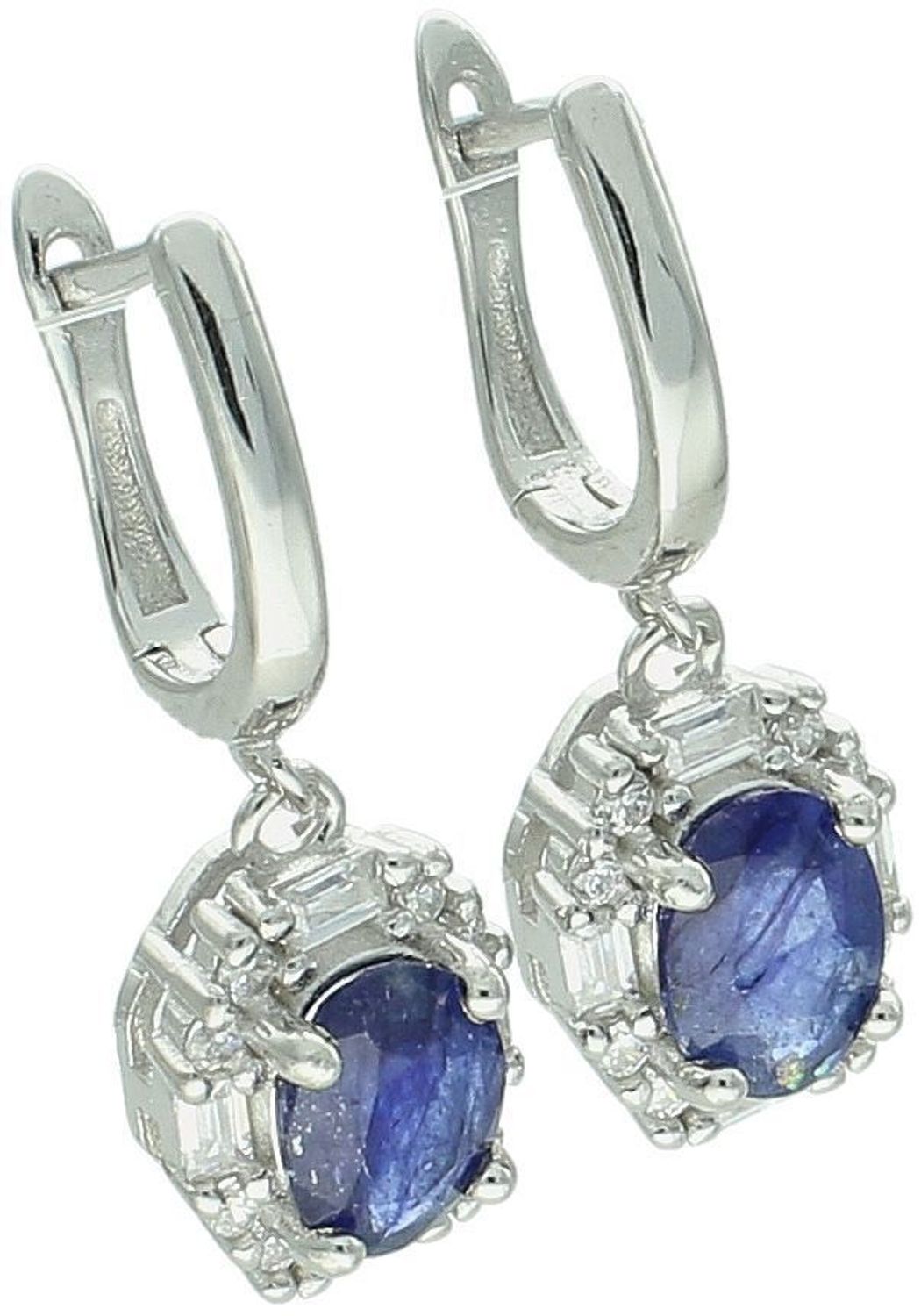 Srebrne kolczyki próby 925 z owalnymi szafirami i cyrkoniami. Model DIA-KLC-13082-925 z angielskim zapięciem – elegancja i kobiecy blask w wyjątkowej oprawie.1.jpg