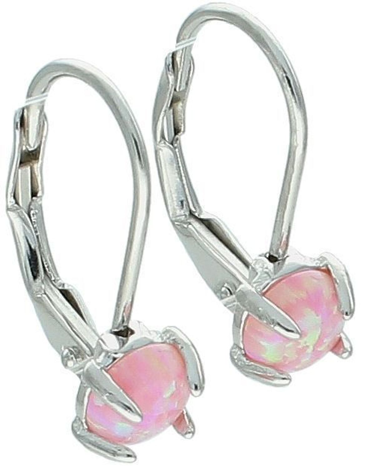 Kolczyki srebrne DIA-KLC-13130-925 – próba 925, wiszące z różowym opalem syntetycznym, długość 1,5 cm, zapięcie bigiel angielski. Lekkie i urocze – idealne dla dziewczynek i kobiet.1.jpg