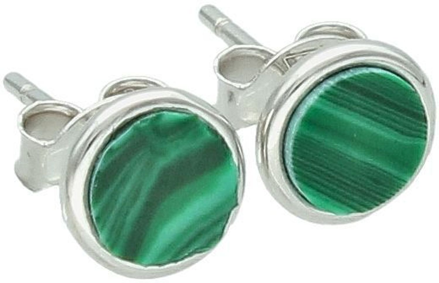 Srebrne kolczyki damskie z malachitem 6 mm  Okrągłe  Próba 925  Na sztyft  DIA-KLC-13133-925.jpg