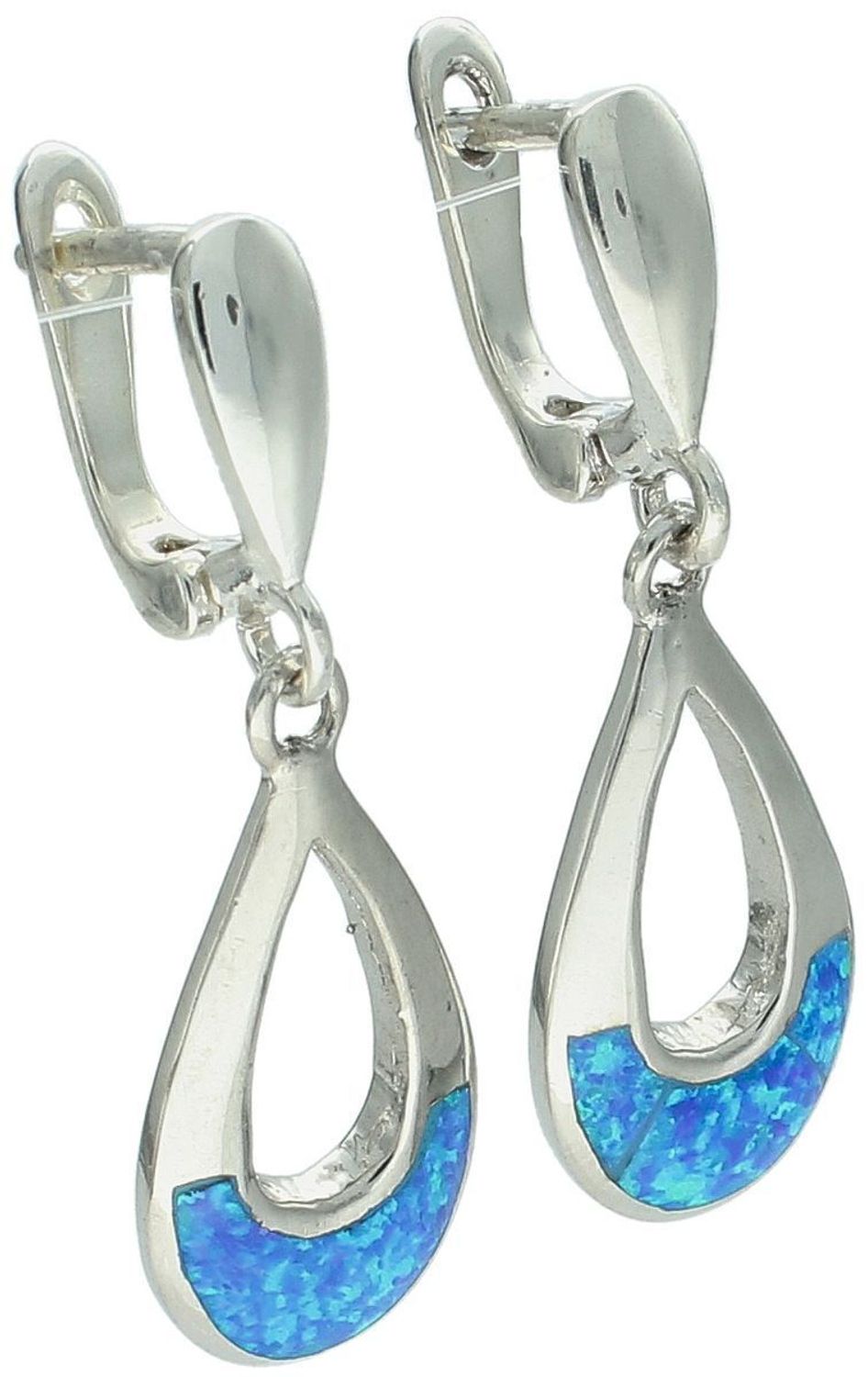 Kolczyki srebrne damskie DIA-KLC-13137-925 – łezki z niebieskim syntetycznym opalem, próba 925, długość 3,5 cm, szerokość 1,2 cm, waga 6,50 g, zapięcie angielskie.1.jpg