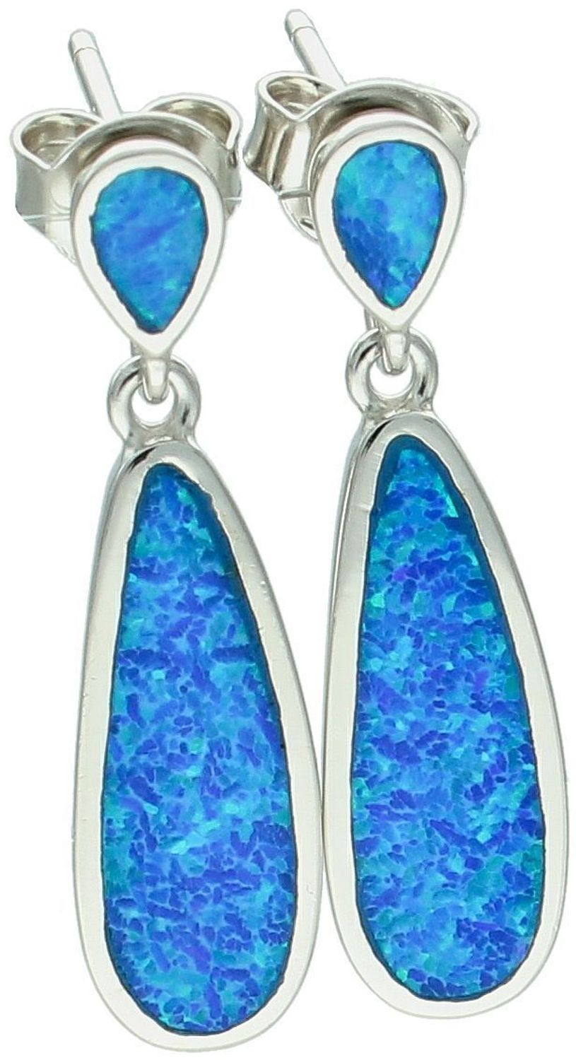 Kolczyki damskie srebrne wiszące łezki z niebieskim syntetycznym opalem – model DIA-KLC-13139-925. Srebro próby 925, długość 2,7 cm, waga 3,80 g, zapięcie na sztyft.1.jpg