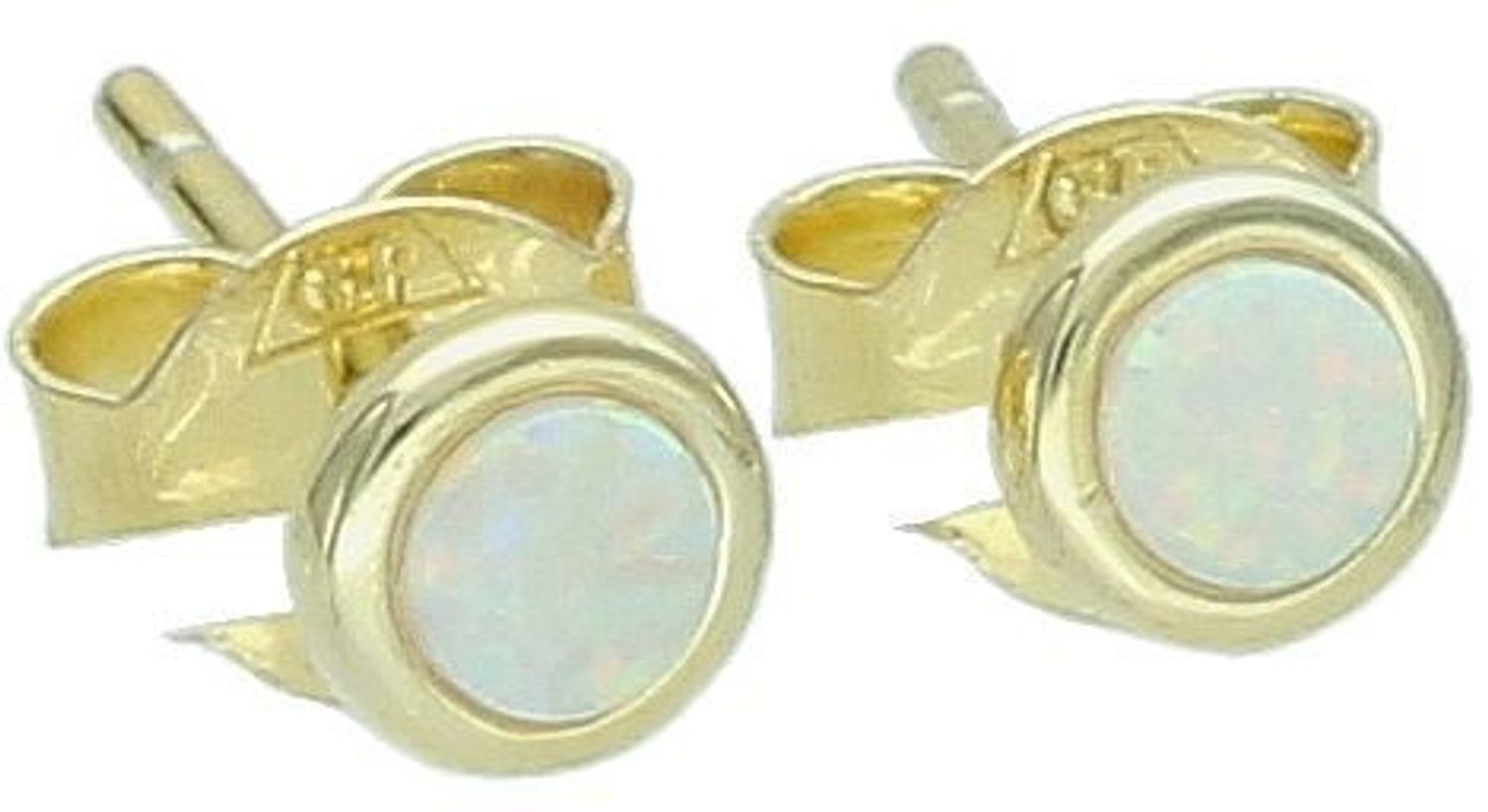 Kolczyki damskie DIA-KLC-13143-925 – pozłacane srebro próby 925, okrągły opal syntetyczny 4 mm, zapięcie na sztyft, waga 0,70 g. Eleganckie, lekkie i kobiece – idealne na co dzień.1.jpg