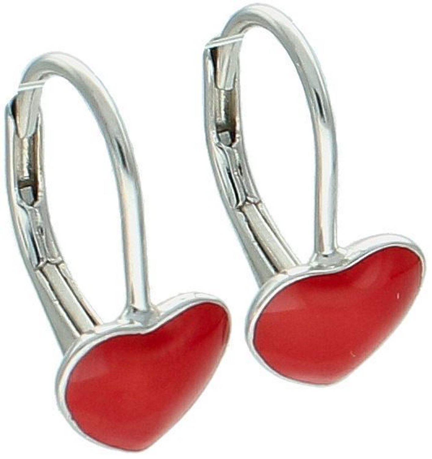 Kolczyki dziewczęce srebrne serca z czerwoną emalią – DIA-KLC-13146-925. Próba 925, waga 2,00 g, długość 1,5 cm, bigiel angielski. Idealne na prezent dla dziewczynki.1.jpg