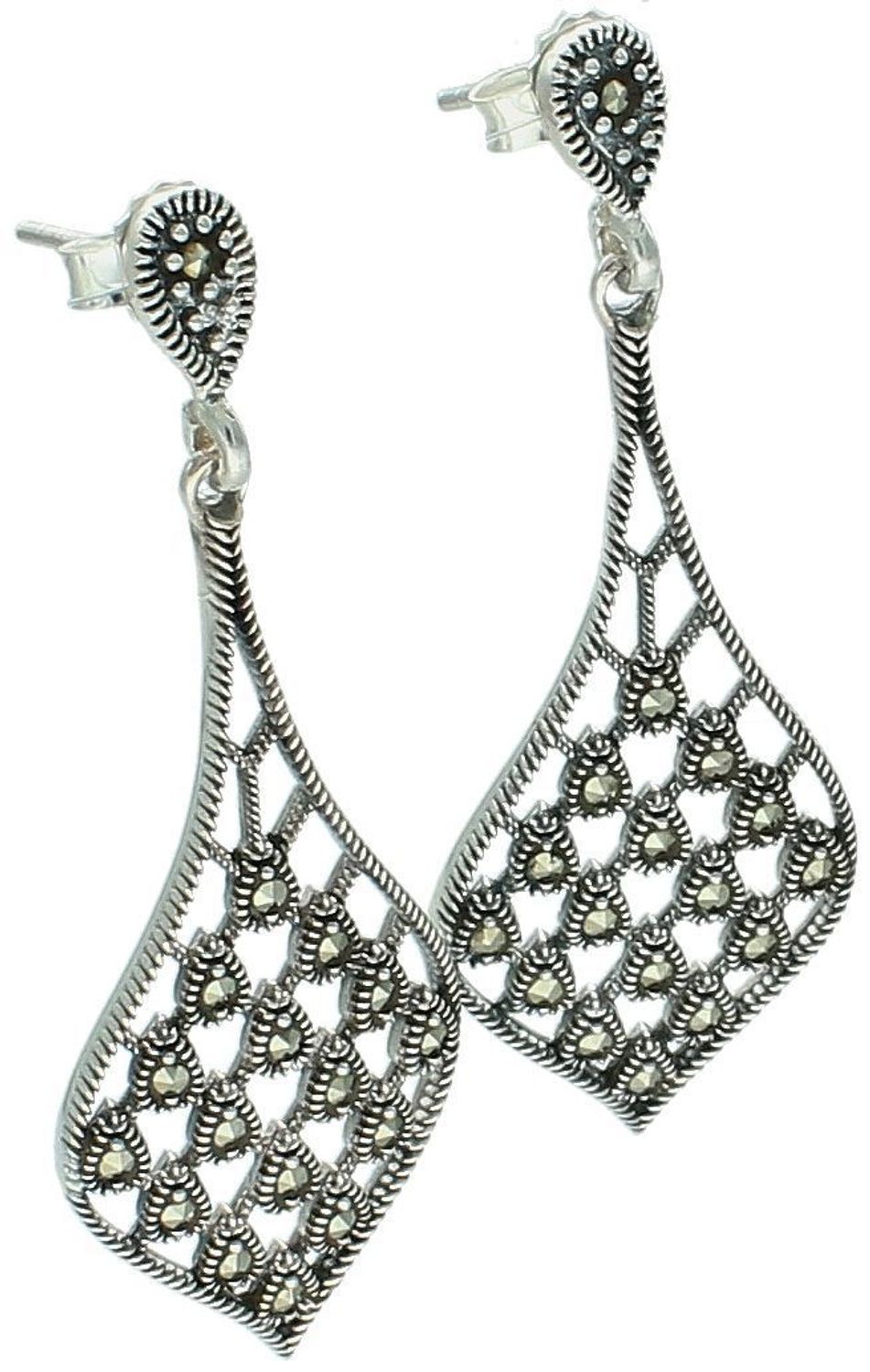 Srebrne kolczyki damskie łezki z markazytami  Długie  Próba 925  DIA-KLC-13148-925.jpg