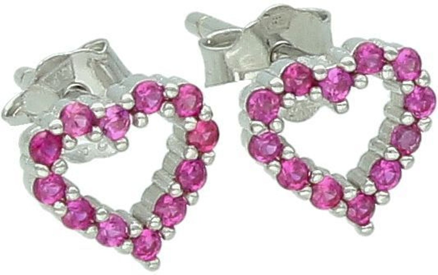 Kolczyki srebrne dziewczęce – serduszka z ciemnoróżową cyrkonią. Model DIA-KLC-13152-925, srebro 925, 0,80 g, 6 mm. Idealny prezent dla dziewczynki, zapięcie na sztyft.1.jpg