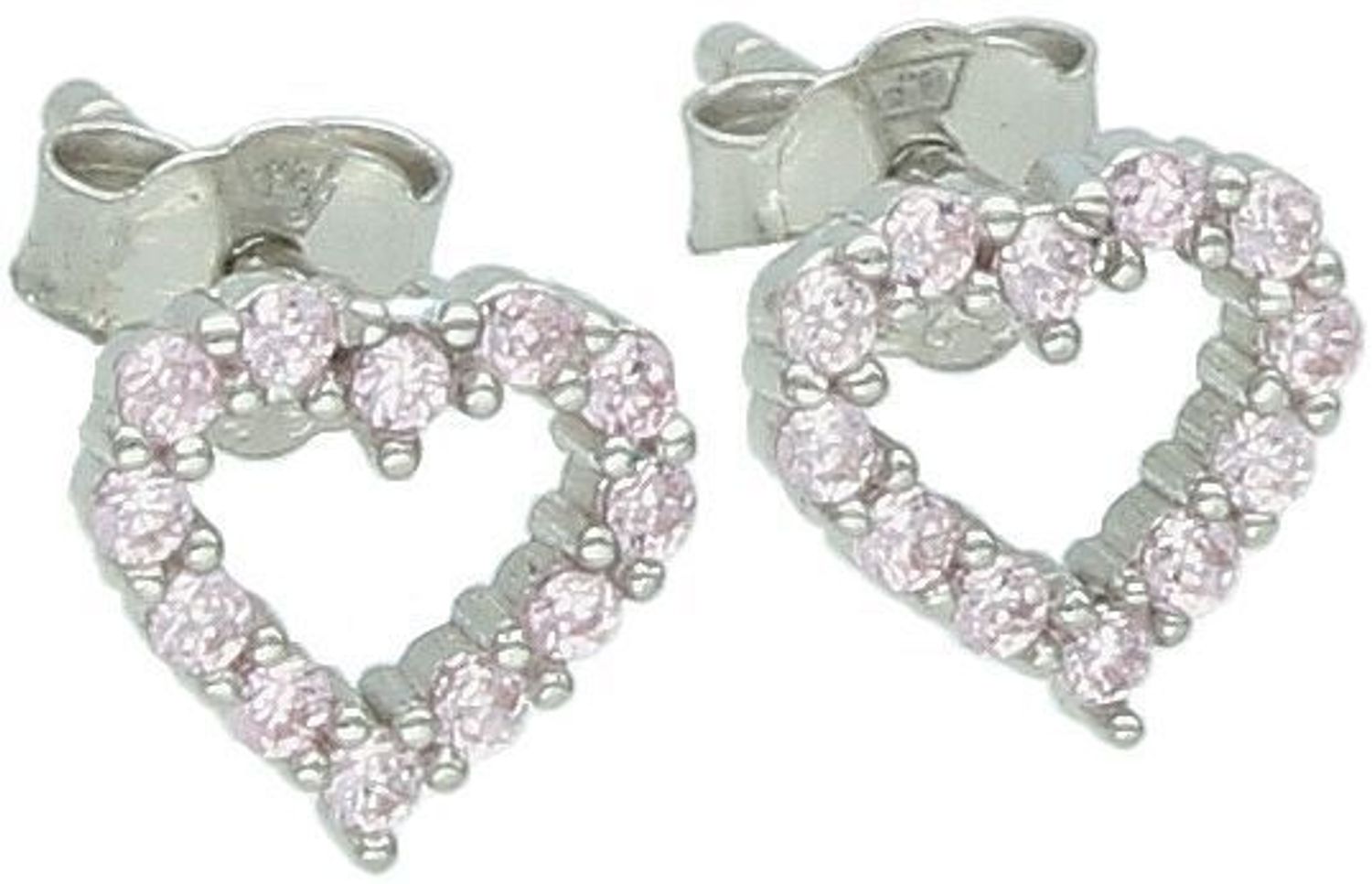 Kolczyki srebrne dziewczęce w kształcie serca z różową cyrkonią – model DIA-KLC-13153-925. Próba 925, 0,80 g, wymiary 6 mm, zapięcie na sztyft. Idealny prezent dla dziewczynki.1.jpg