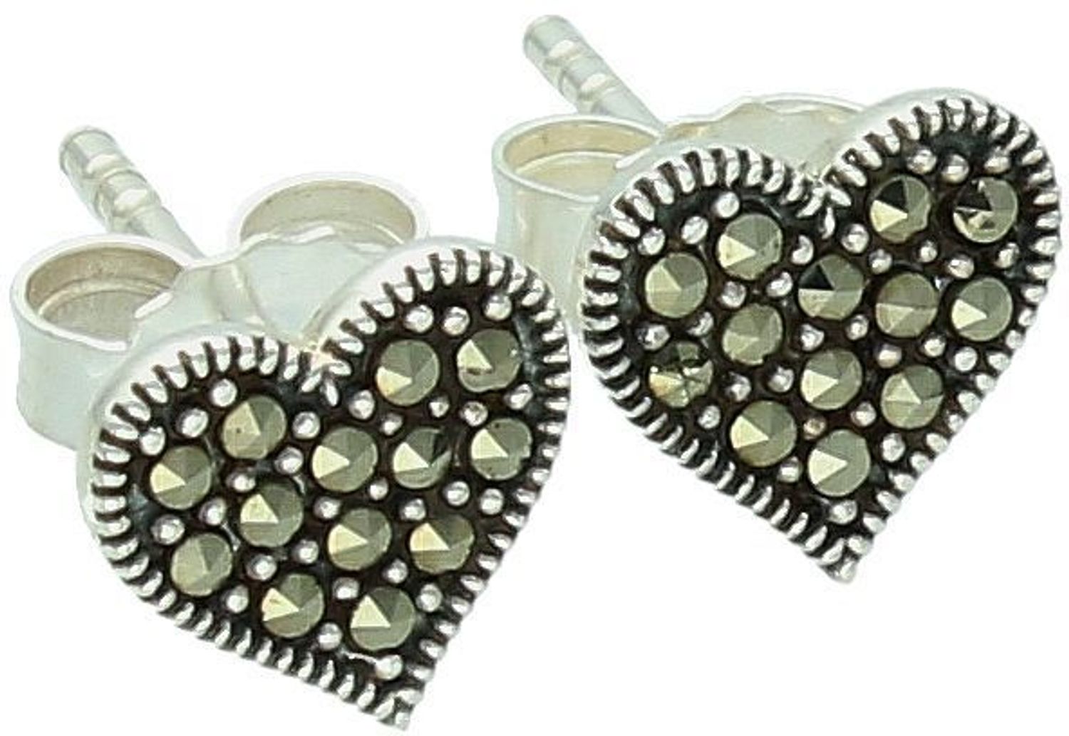 Srebrne kolczyki damskie serca z markazytami  Próba 925  Na sztyft  8 mm  DIA-KLC-13162-925.jpg