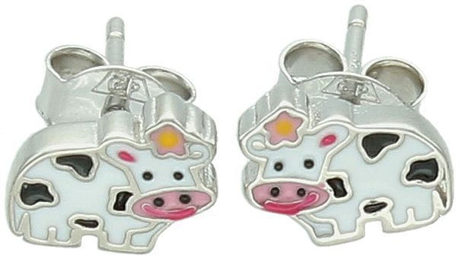 Kolczyki dziecięce srebrne krówki z emalią  Próba 925  Na sztyft  DIA-KLC-13163-925  8×5 mm.jpg