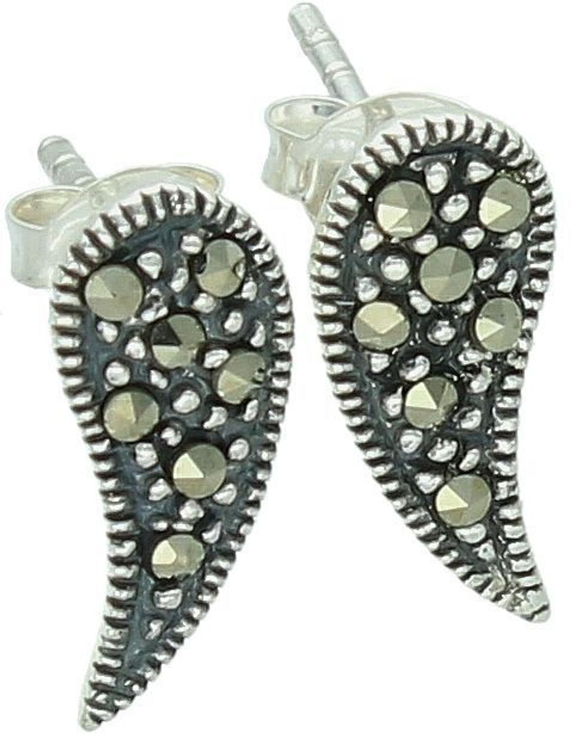 Kolczyki damskie srebrne DIA-KLC-13165-925 – skrzydła z markazytami, próba 925, długość 1,5 cm, szerokość 5 mm, waga 1,50 g, zapięcie na sztyft.1.jpg