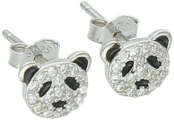 Kolczyki dziecięce srebrne misiu panda z cyrkonią  Próba 925  Na sztyft  7 mm  DIA-KLC-13167-925.jpg